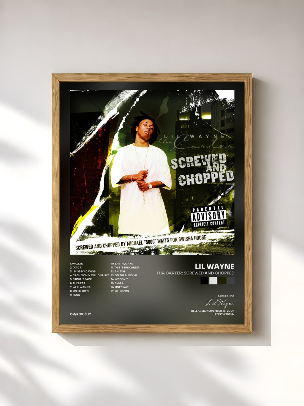 #bois Tableau de l'album Tha Carter: Screwed And Chopped de Lil Wayne, cadre en bois brut, imprimé et encadré en France