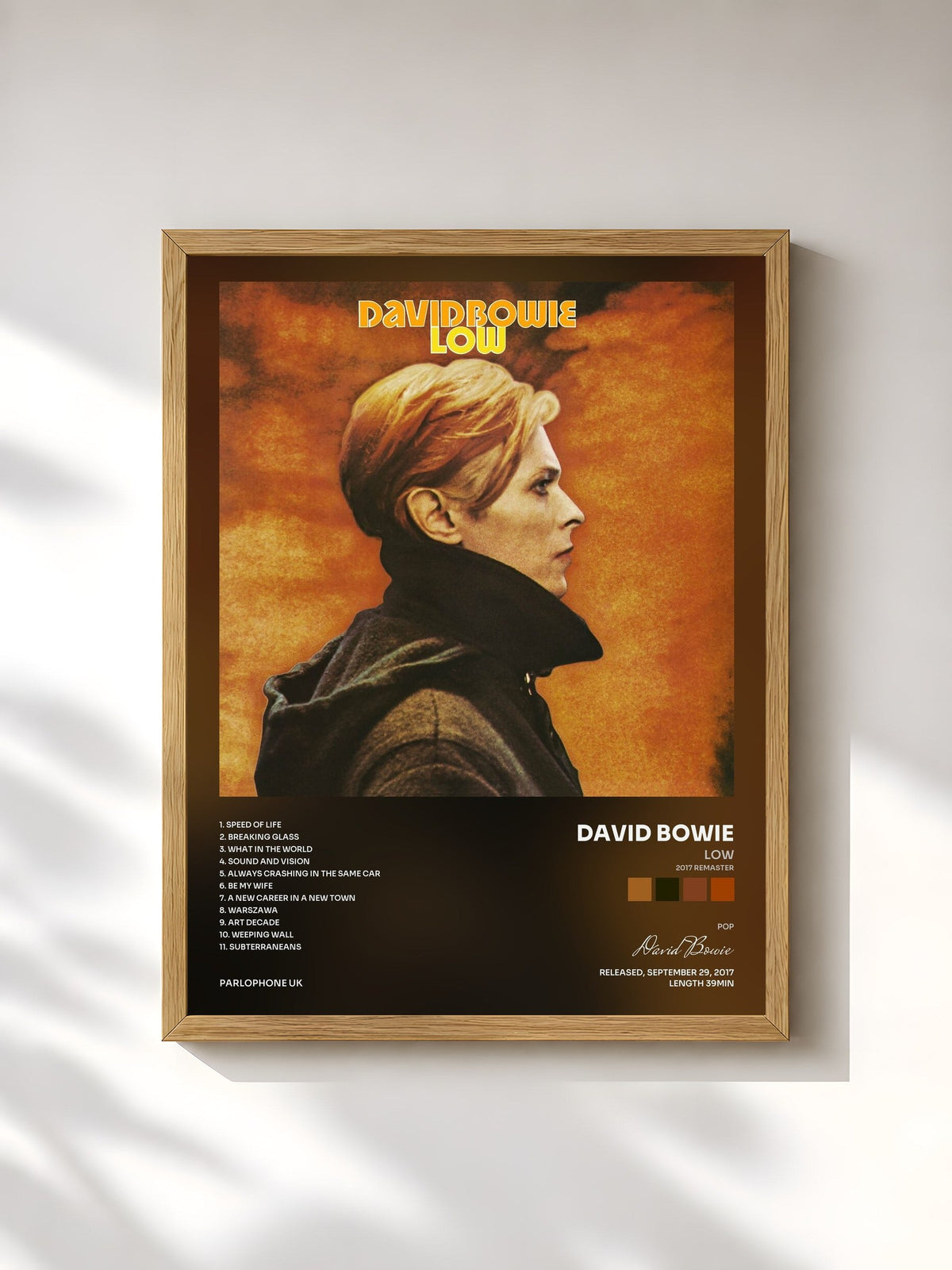 #bois Tableau de l'album Low (2017 Remaster) de David Bowie, cadre en bois brut, imprimé et encadré en France