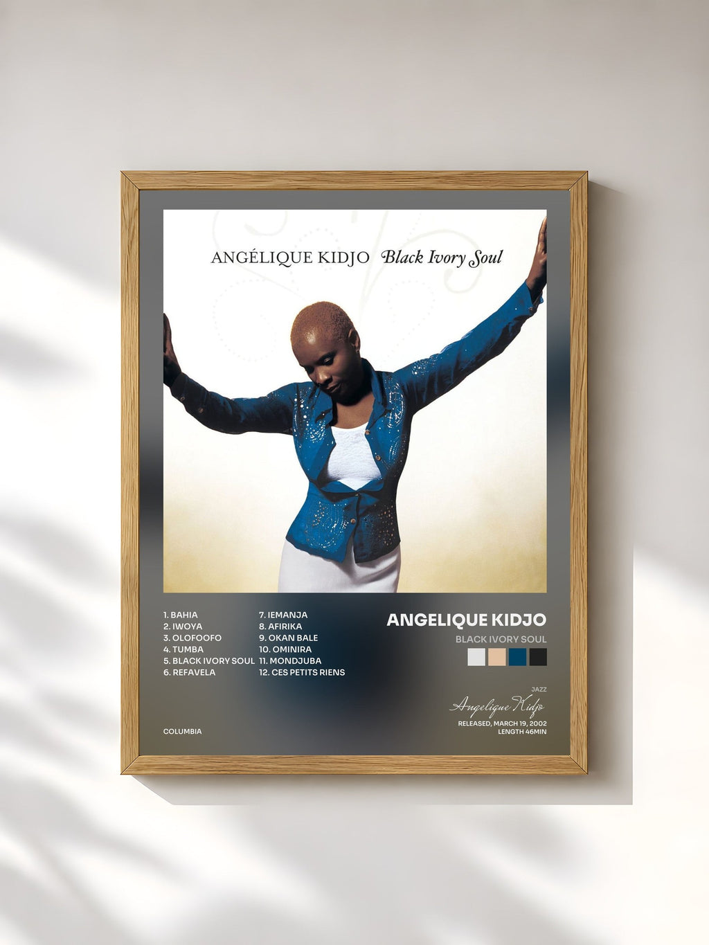 #bois Tableau de l'album Black Ivory Soul de Angelique Kidjo, cadre en bois brut, imprimé et encadré en France
