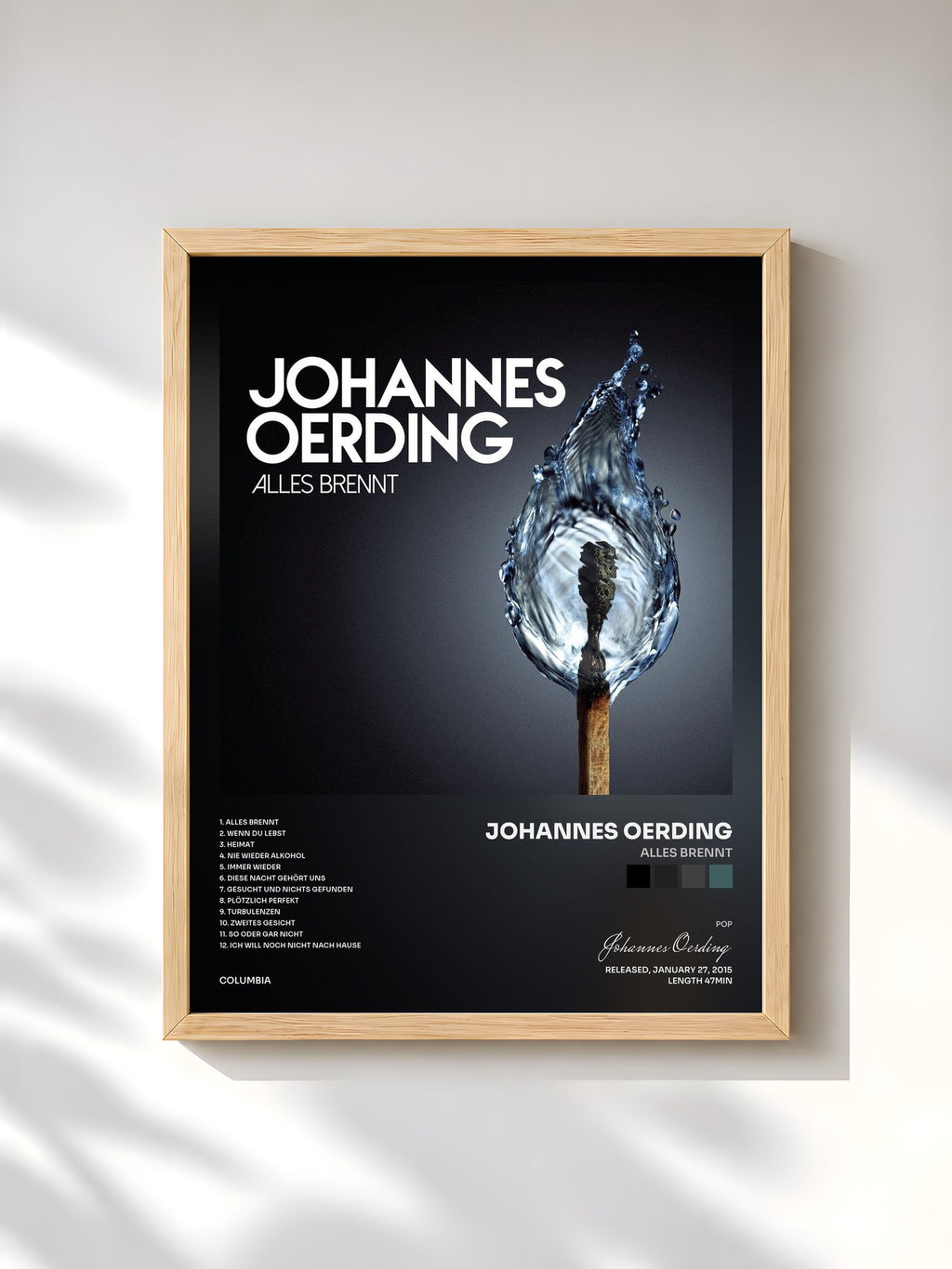 #bois Tableau de l'album Alles brennt de Johannes Oerding, cadre en bois brut, imprimé et encadré en France