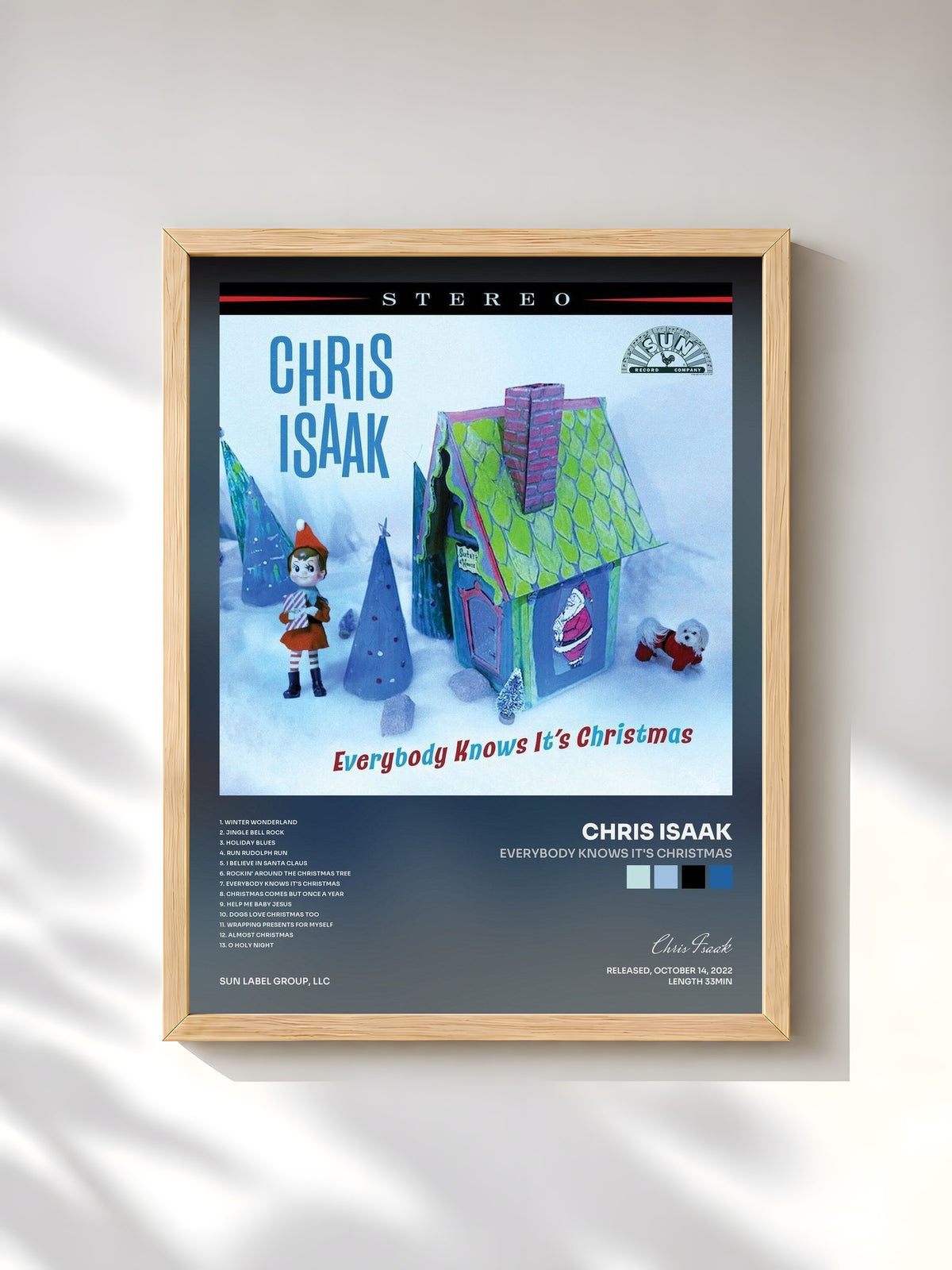 #bois Tableau de l'album Everybody Knows It's Christmas de Chris Isaak, cadre en bois brut, imprimé et encadré en France