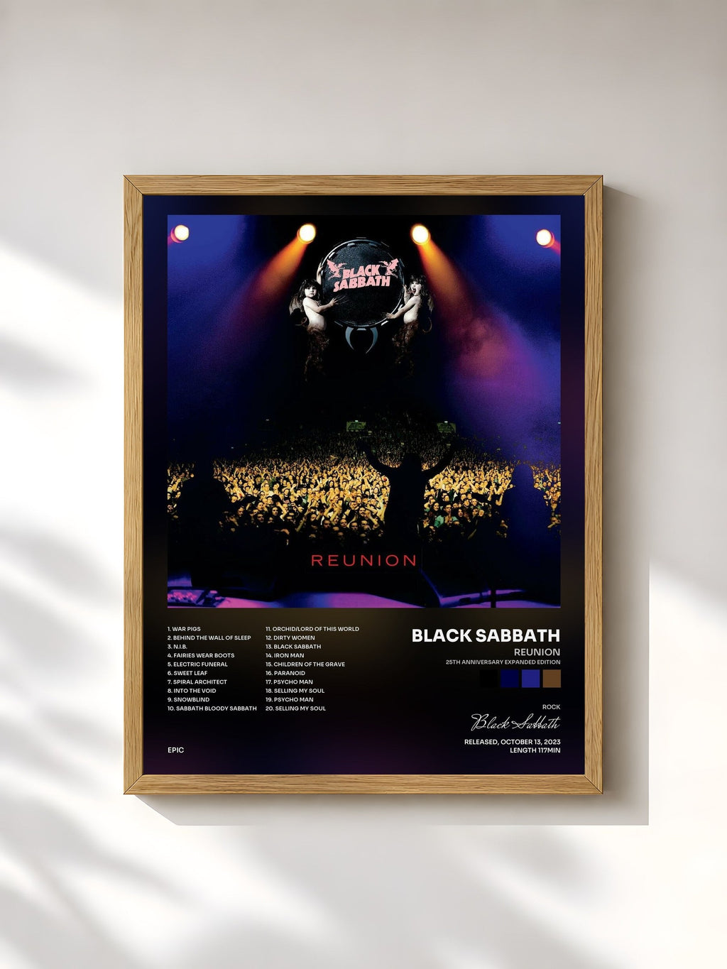 #bois Tableau de l'album Reunion (25th Anniversary Expanded Edition) de Black Sabbath, cadre en bois brut, imprimé et encadré en France