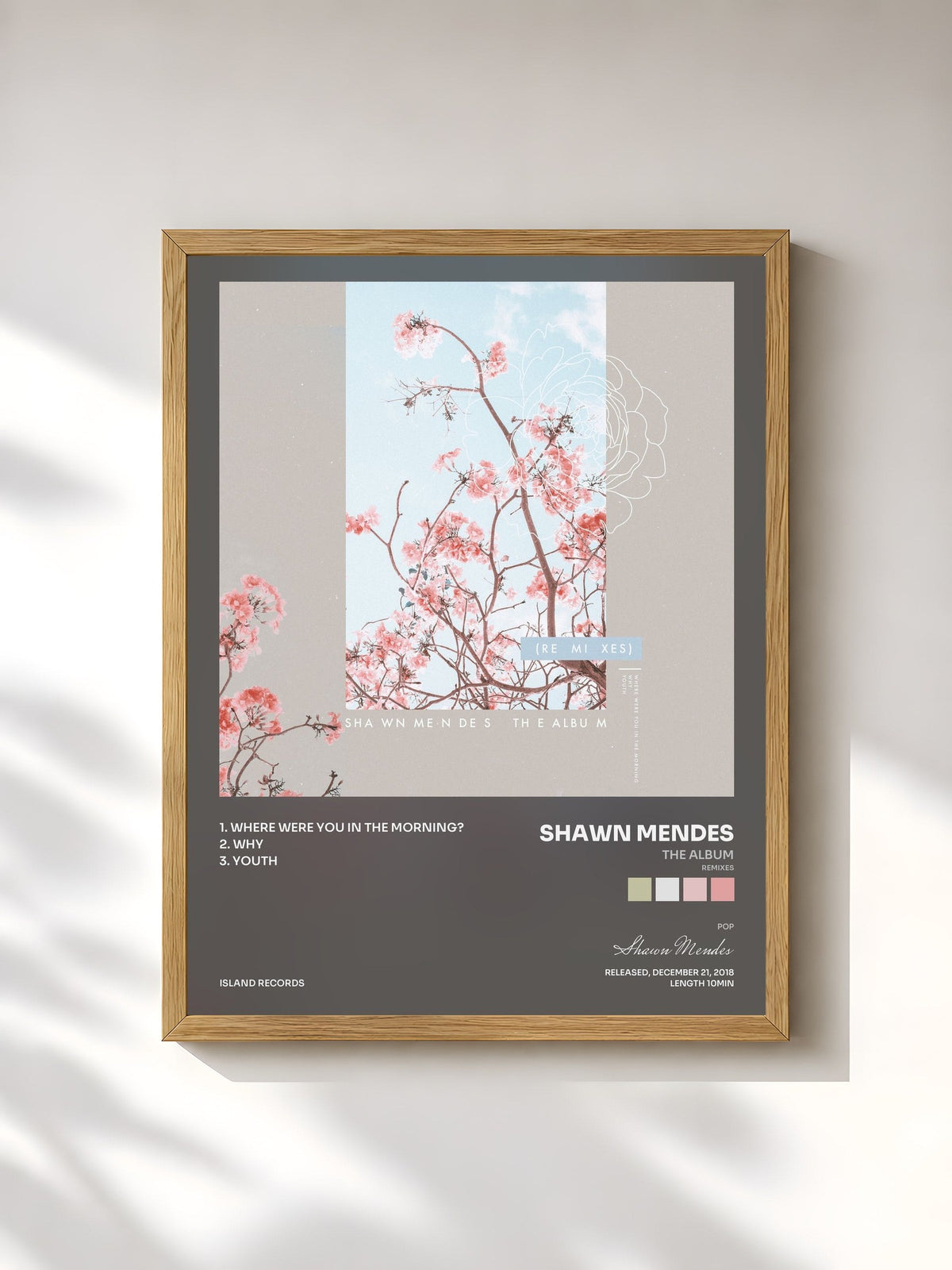 #bois Tableau de l'album The Album (Remixes) de Shawn Mendes, cadre en bois brut, imprimé et encadré en France