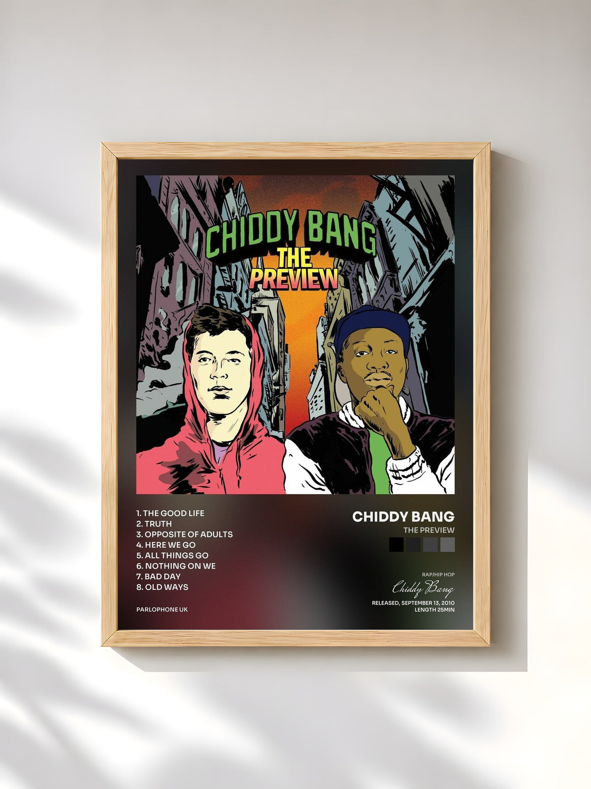 #bois Tableau de l'album The Preview de Chiddy Bang, cadre en bois brut, imprimé et encadré en France