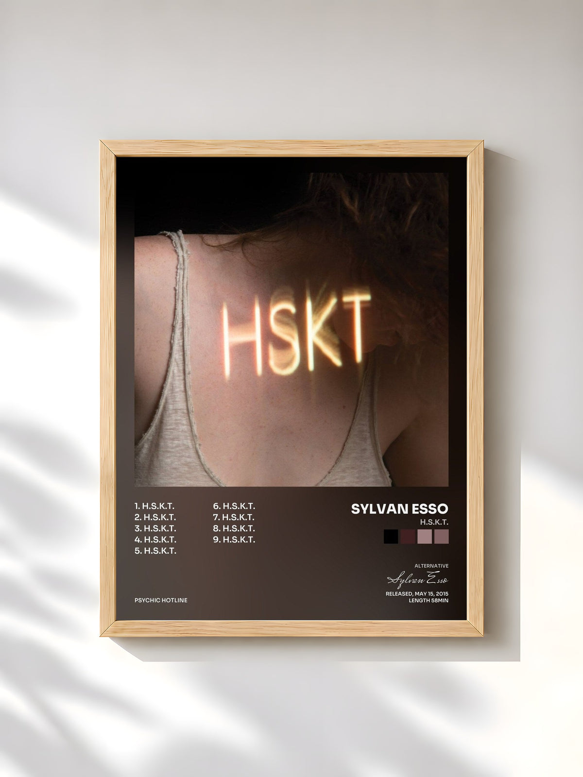 #bois Tableau de l'album H.S.K.T. de Sylvan Esso, cadre en bois brut, imprimé et encadré en France