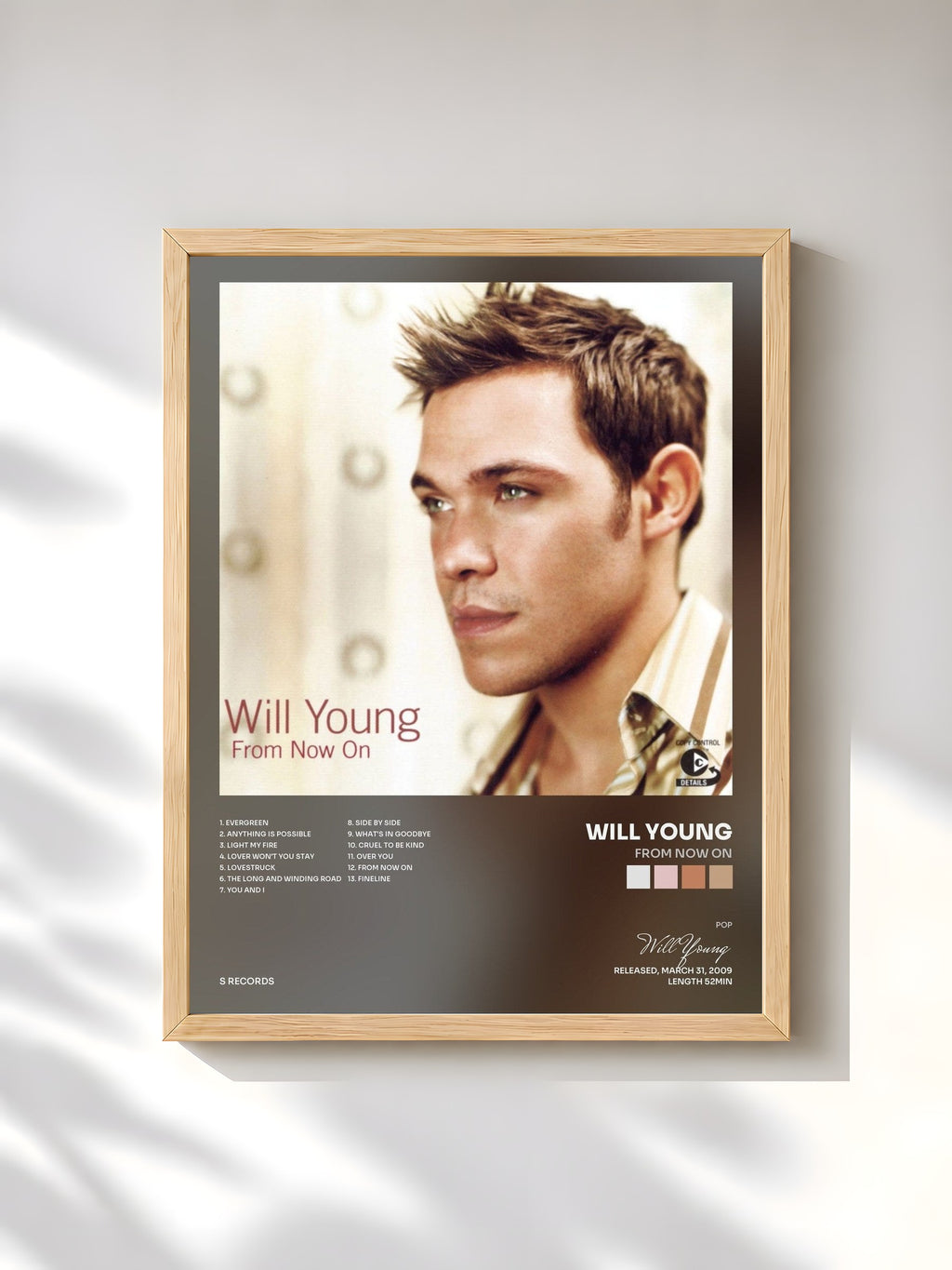 #bois Tableau de l'album From Now On de Will Young, cadre en bois brut, imprimé et encadré en France