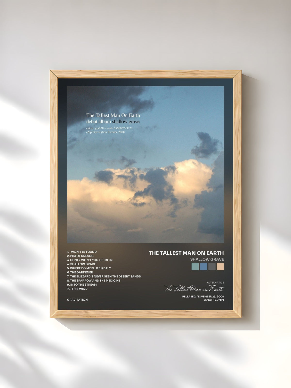 #bois Tableau de l'album Shallow Grave de The Tallest Man on Earth, cadre en bois brut, imprimé et encadré en France