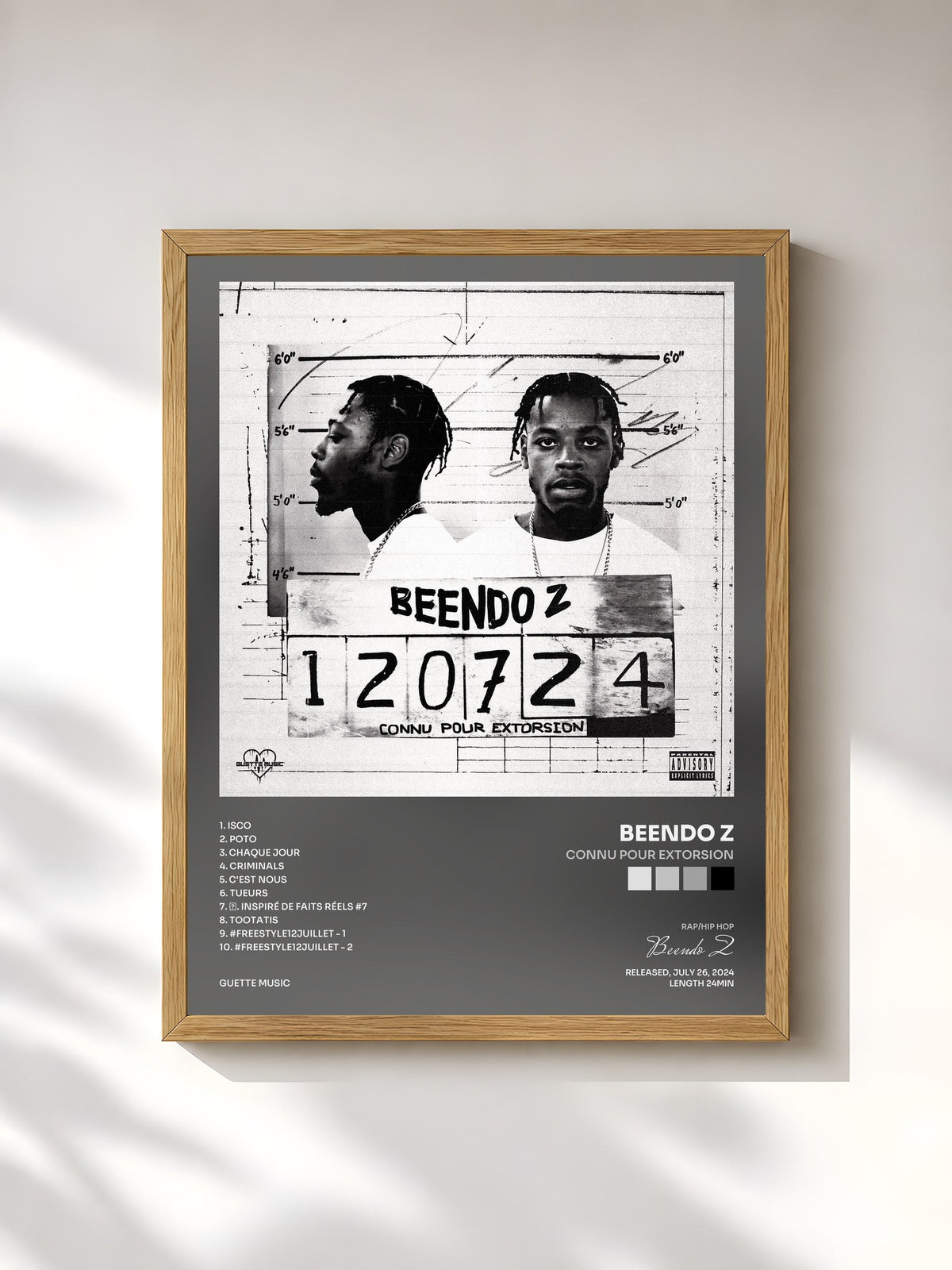 #bois Tableau de l'album CONNU POUR EXTORSION de Beendo Z, cadre en bois brut, imprimé et encadré en France