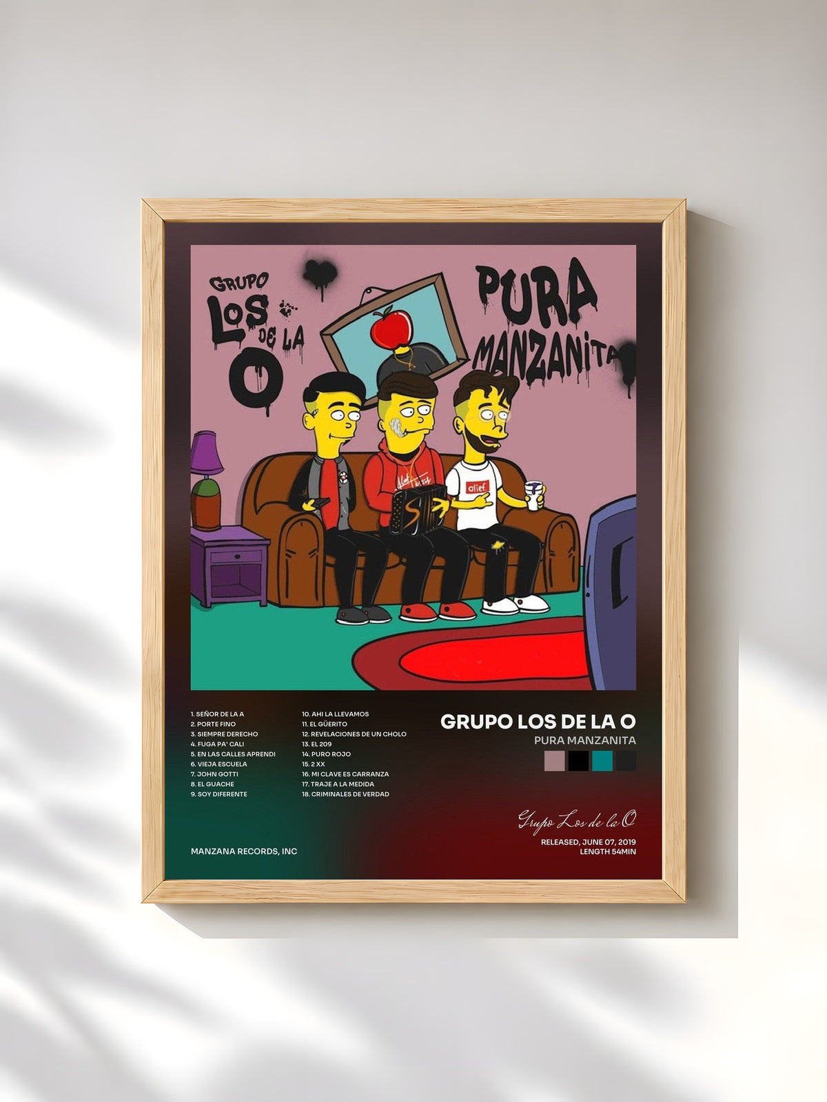 #bois Tableau de l'album Pura Manzanita de Grupo Los de la O, cadre en bois brut, imprimé et encadré en France