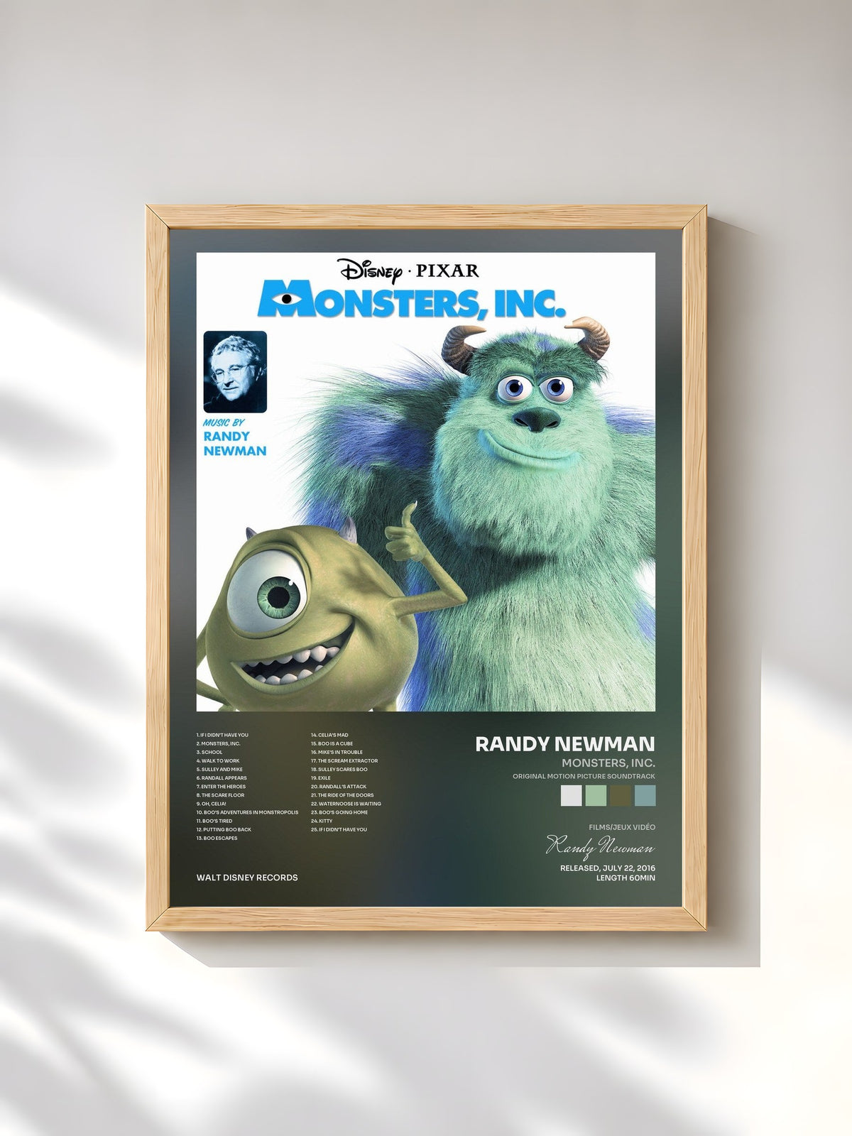 #bois Tableau de l'album Monsters, Inc. (Original Motion Picture Soundtrack) de Randy Newman, cadre en bois brut, imprimé et encadré en France