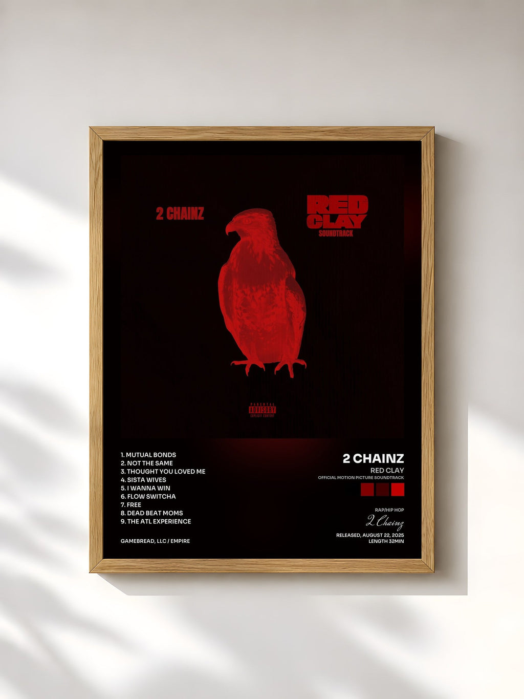 #bois Tableau de l'album Red Clay (Official Motion Picture Soundtrack) de 2 Chainz, cadre en bois brut, imprimé et encadré en France