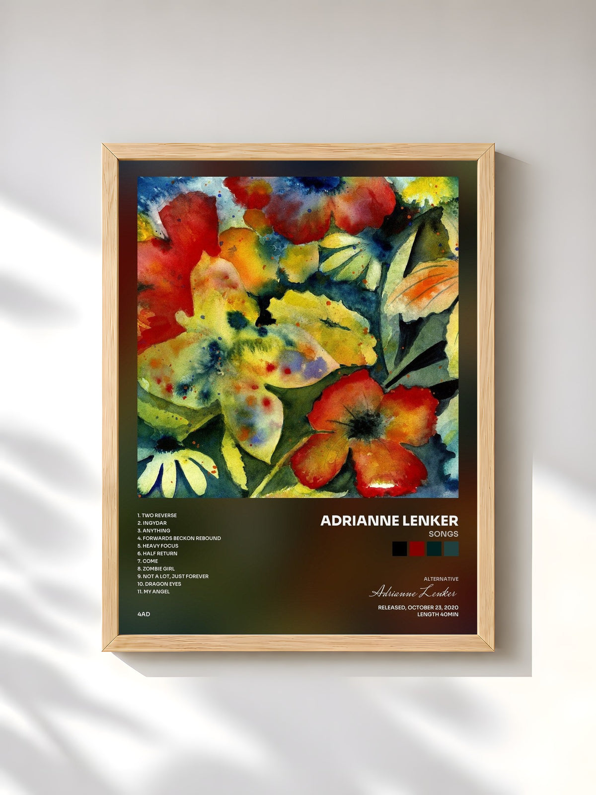 #bois Tableau de l'album songs de Adrianne Lenker, cadre en bois brut, imprimé et encadré en France