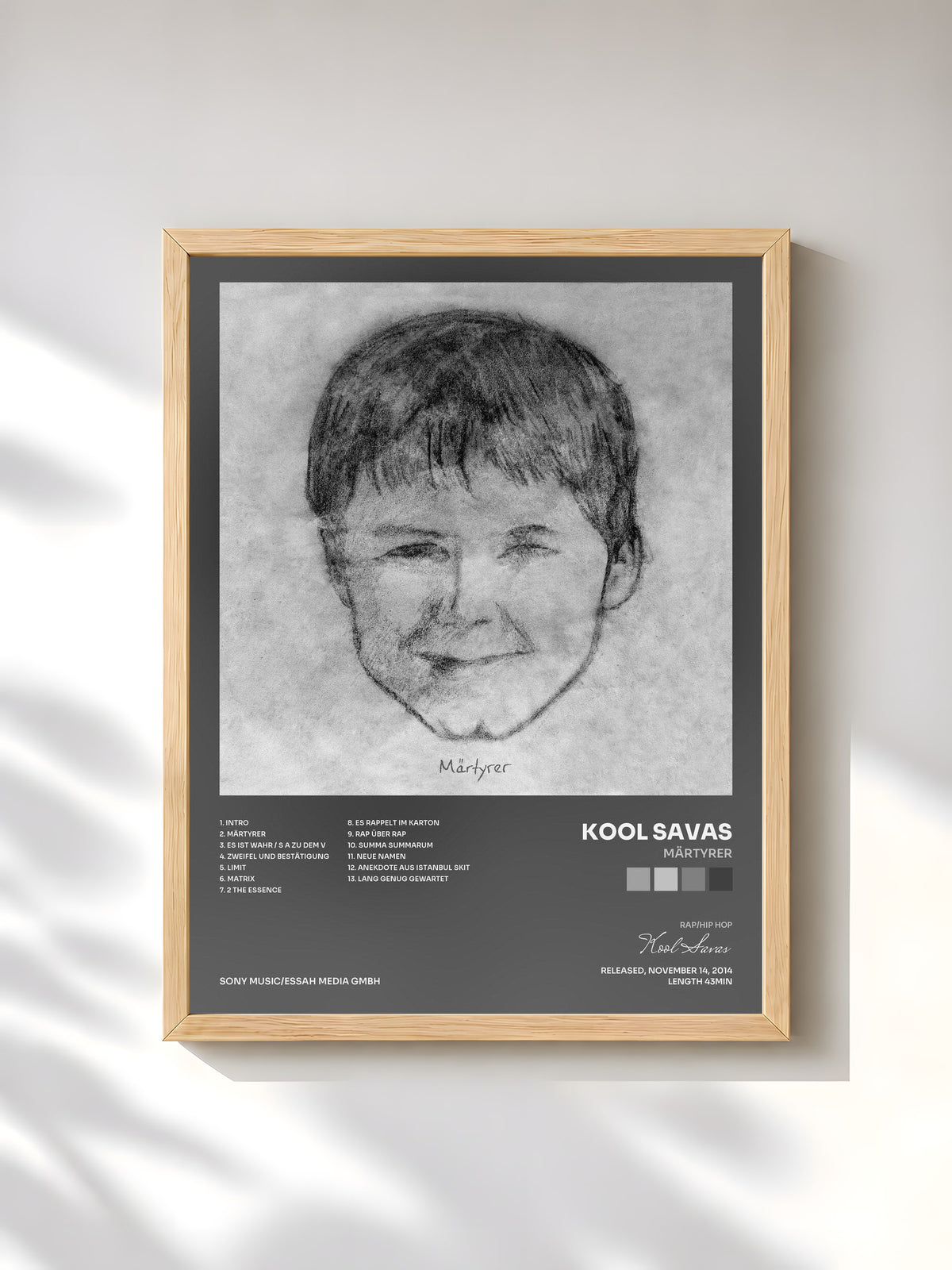 #bois Tableau de l'album Märtyrer de Kool Savas, cadre en bois brut, imprimé et encadré en France