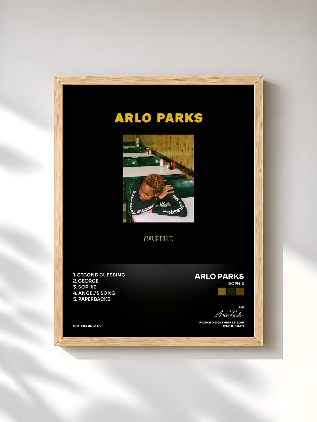 #bois Tableau de l'album Sophie de Arlo Parks, cadre en bois brut, imprimé et encadré en France
