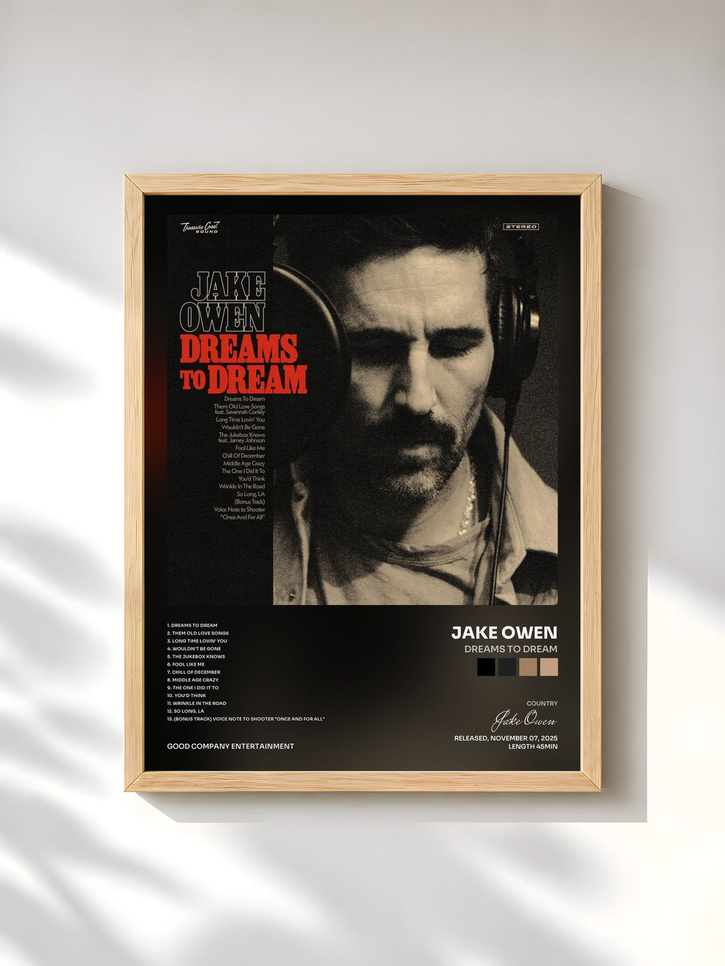 #bois Tableau de l'album Dreams to Dream de Jake Owen, cadre en bois brut, imprimé et encadré en France