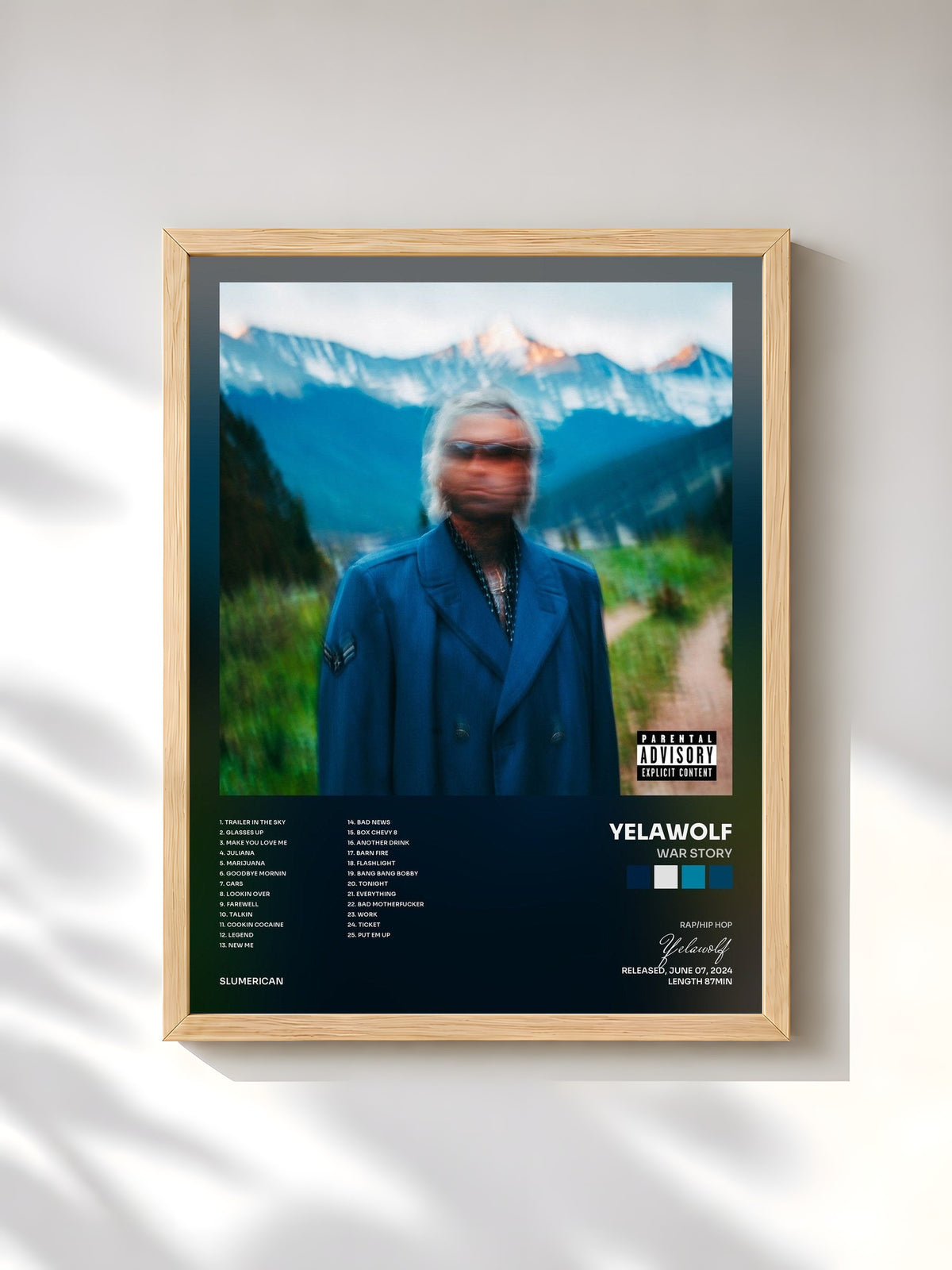 #bois Tableau de l'album War Story de Yelawolf, cadre en bois brut, imprimé et encadré en France