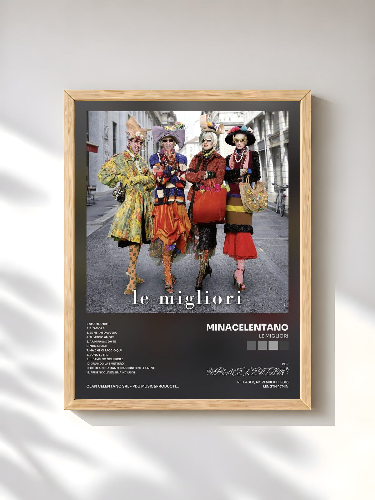 #bois Tableau de l'album Le migliori de MINACELENTANO, cadre en bois brut, imprimé et encadré en France