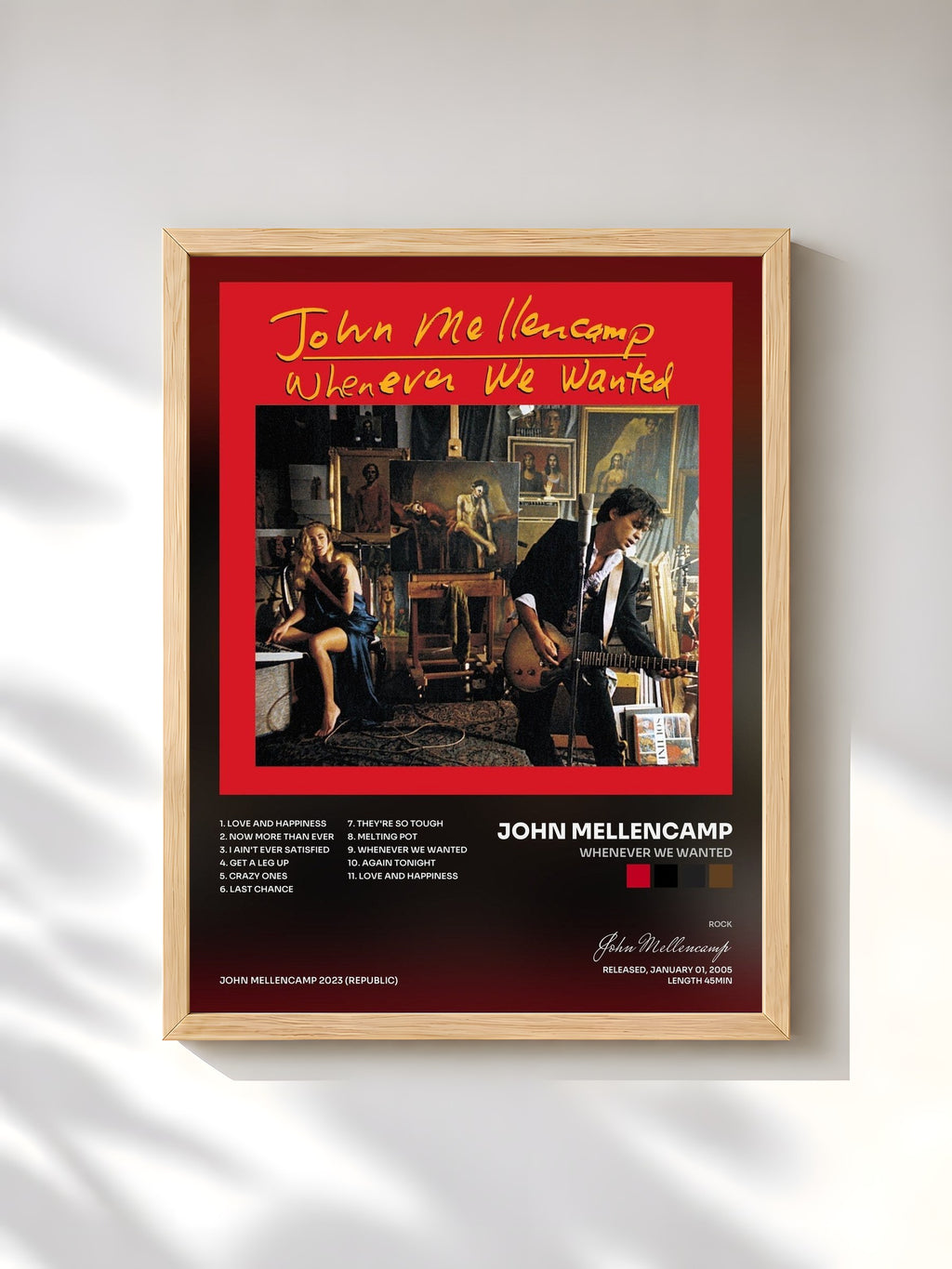 #bois Tableau de l'album Whenever We Wanted de John Mellencamp, cadre en bois brut, imprimé et encadré en France