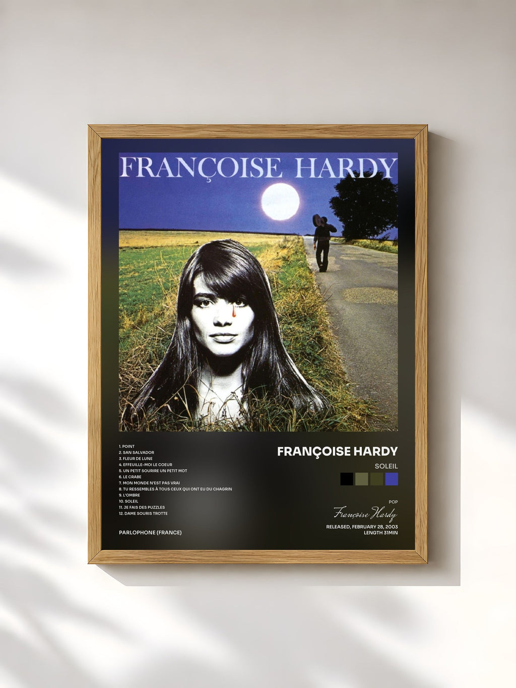 #bois Tableau de l'album Soleil de Françoise Hardy, cadre en bois brut, imprimé et encadré en France