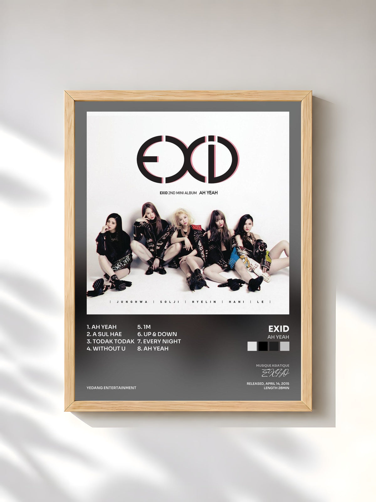 #bois Tableau de l'album AH YEAH de EXID, cadre en bois brut, imprimé et encadré en France