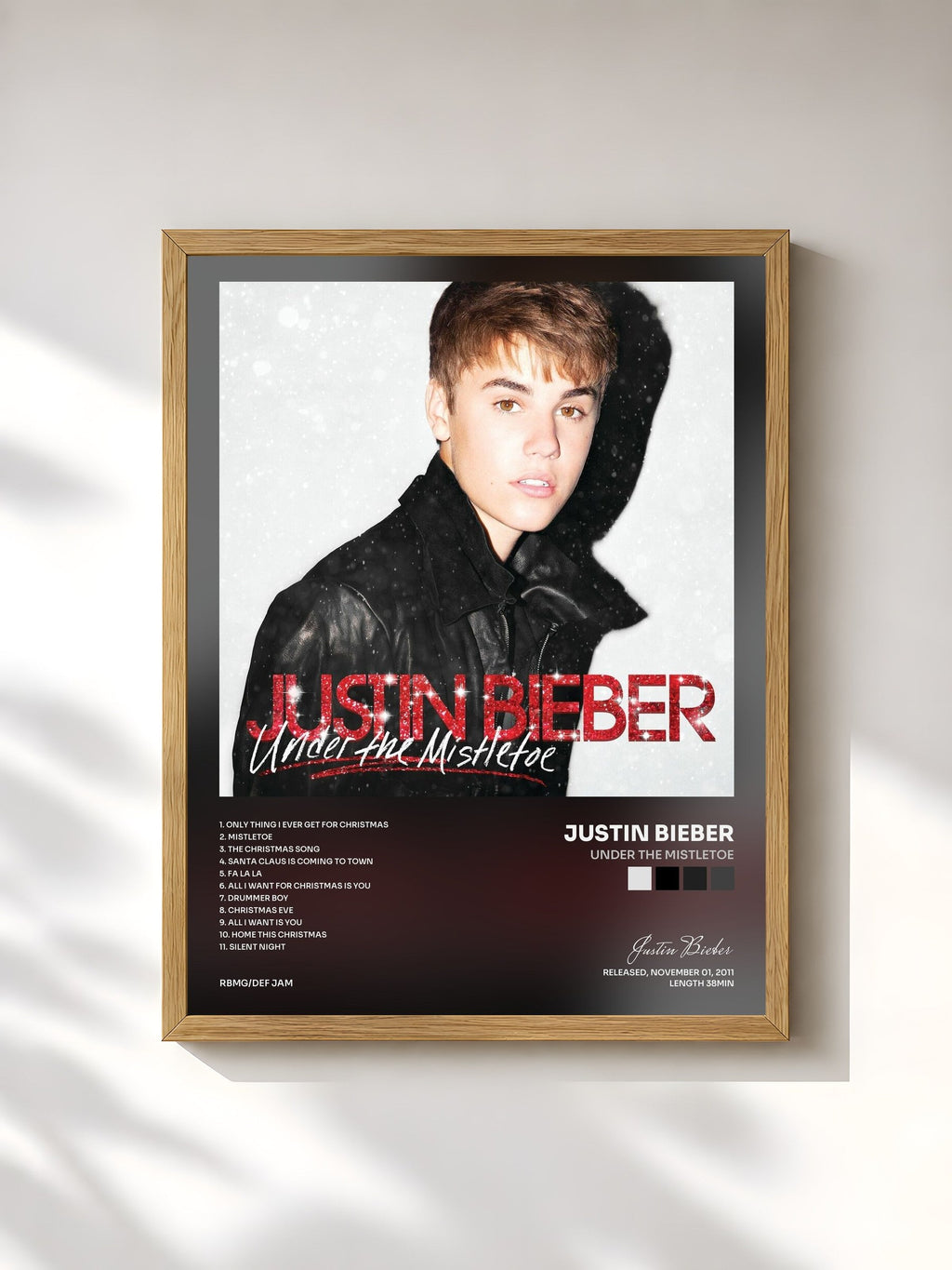 #bois Tableau de l'album Under The Mistletoe de Justin Bieber, cadre en bois brut, imprimé et encadré en France