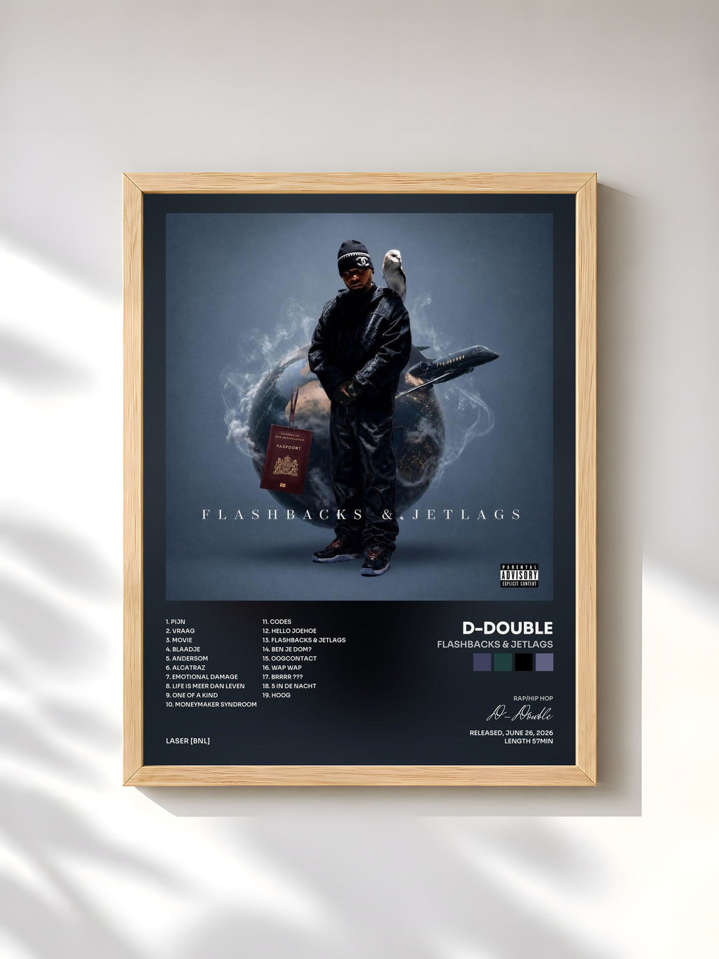 #bois Tableau de l'album Flashbacks & Jetlags de D-Double, cadre en bois brut, imprimé et encadré en France