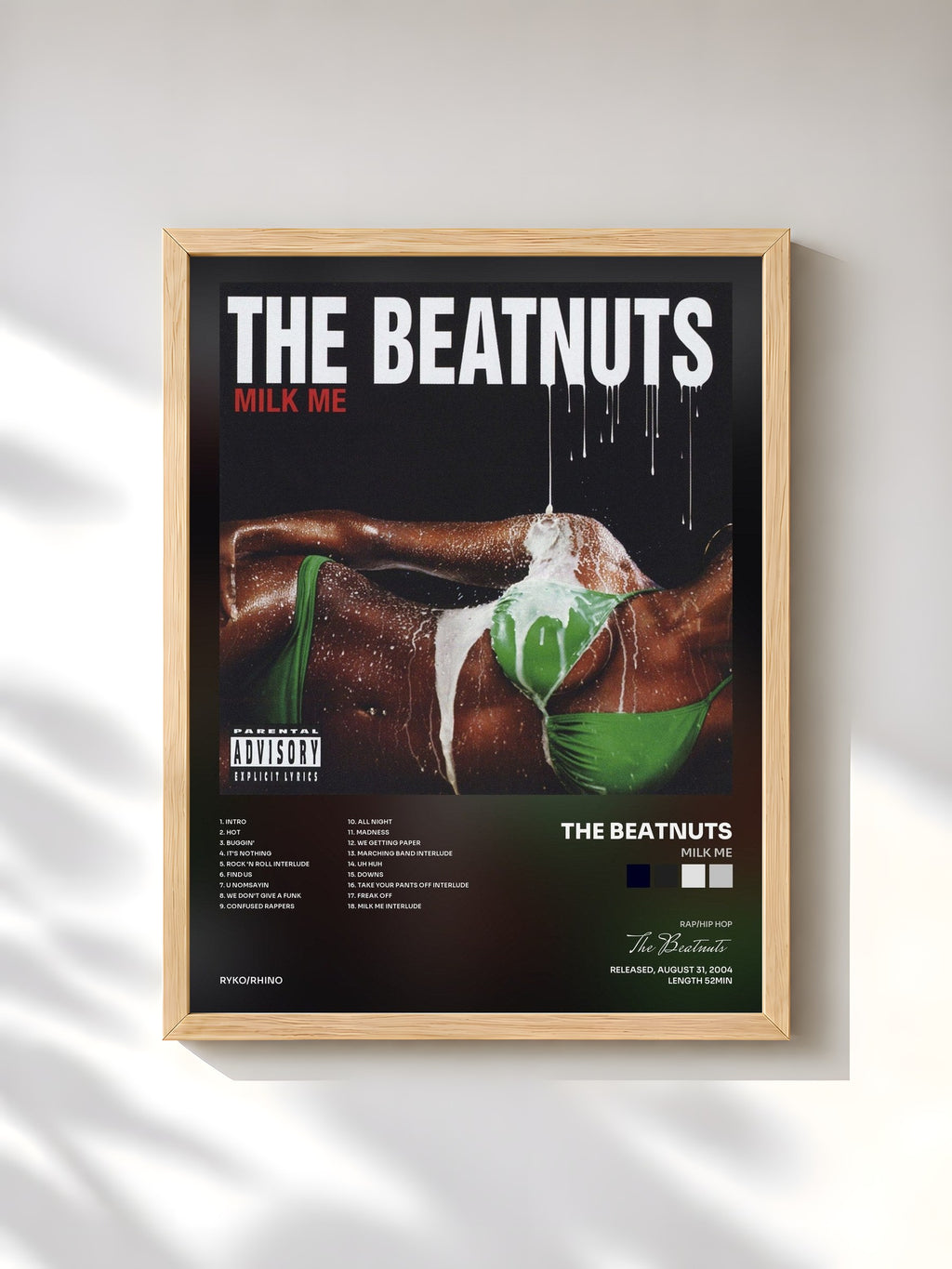 #bois Tableau de l'album Milk Me de The Beatnuts, cadre en bois brut, imprimé et encadré en France