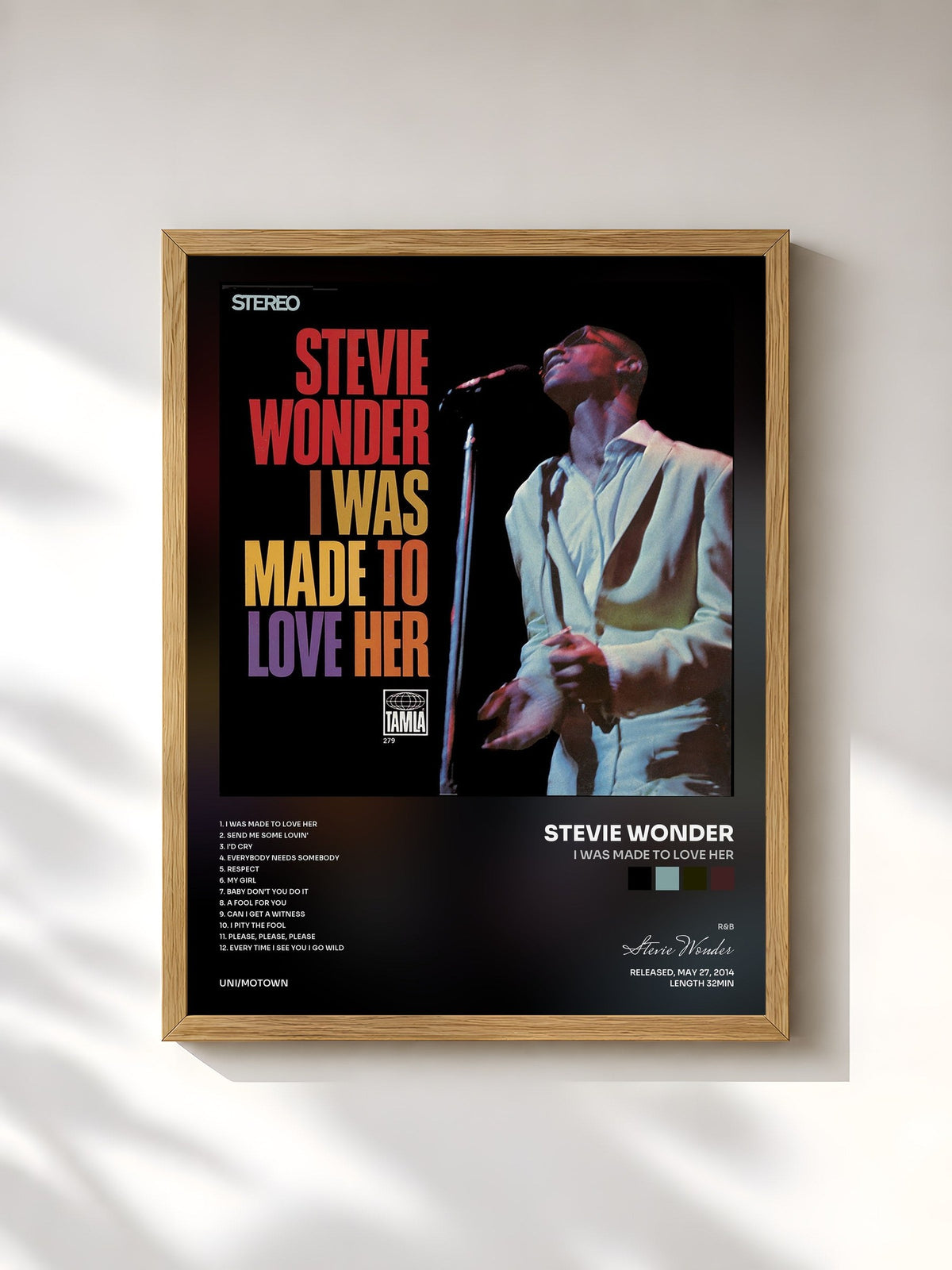#bois Tableau de l'album I Was Made To Love Her de Stevie Wonder, cadre en bois brut, imprimé et encadré en France