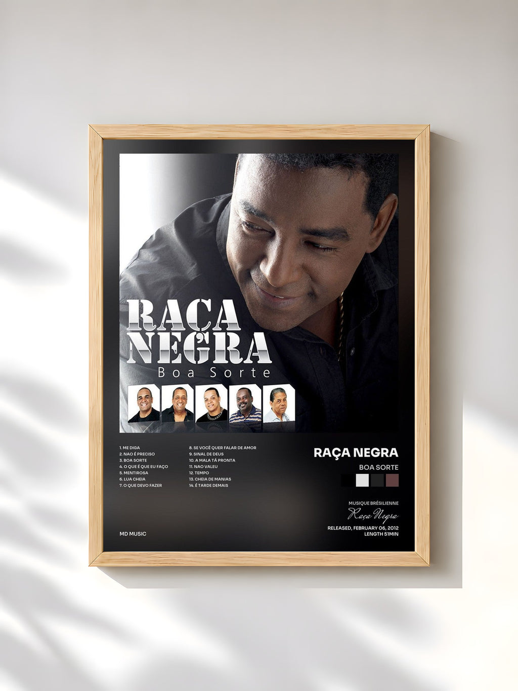 #bois Tableau de l'album Boa Sorte de Raça Negra, cadre en bois brut, imprimé et encadré en France