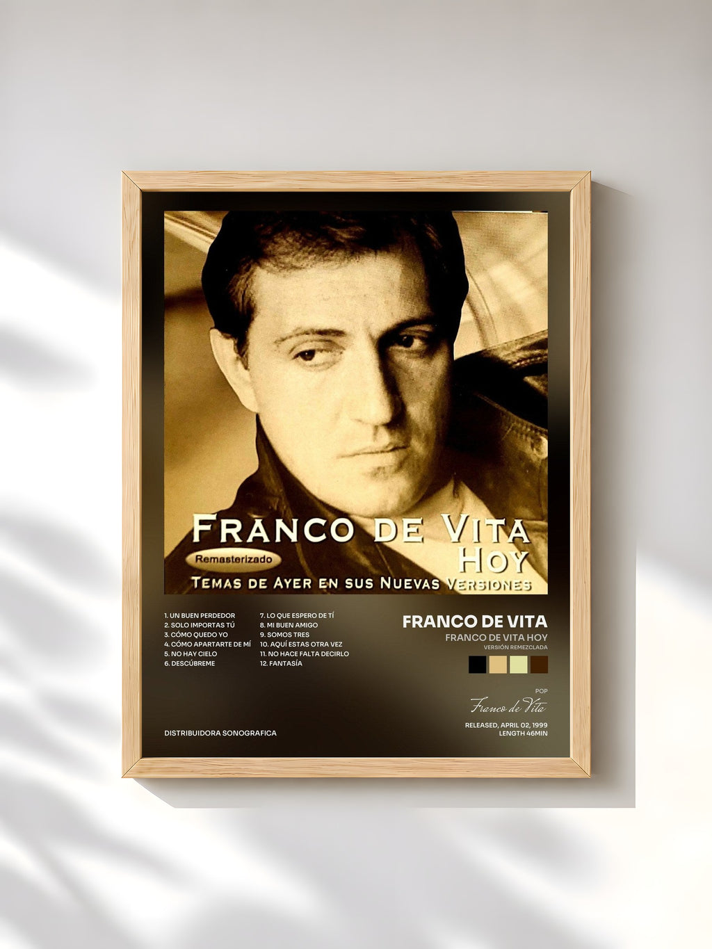 #bois Tableau de l'album Franco de Vita Hoy (Versión Remezclada) de Franco de Vita, cadre en bois brut, imprimé et encadré en France