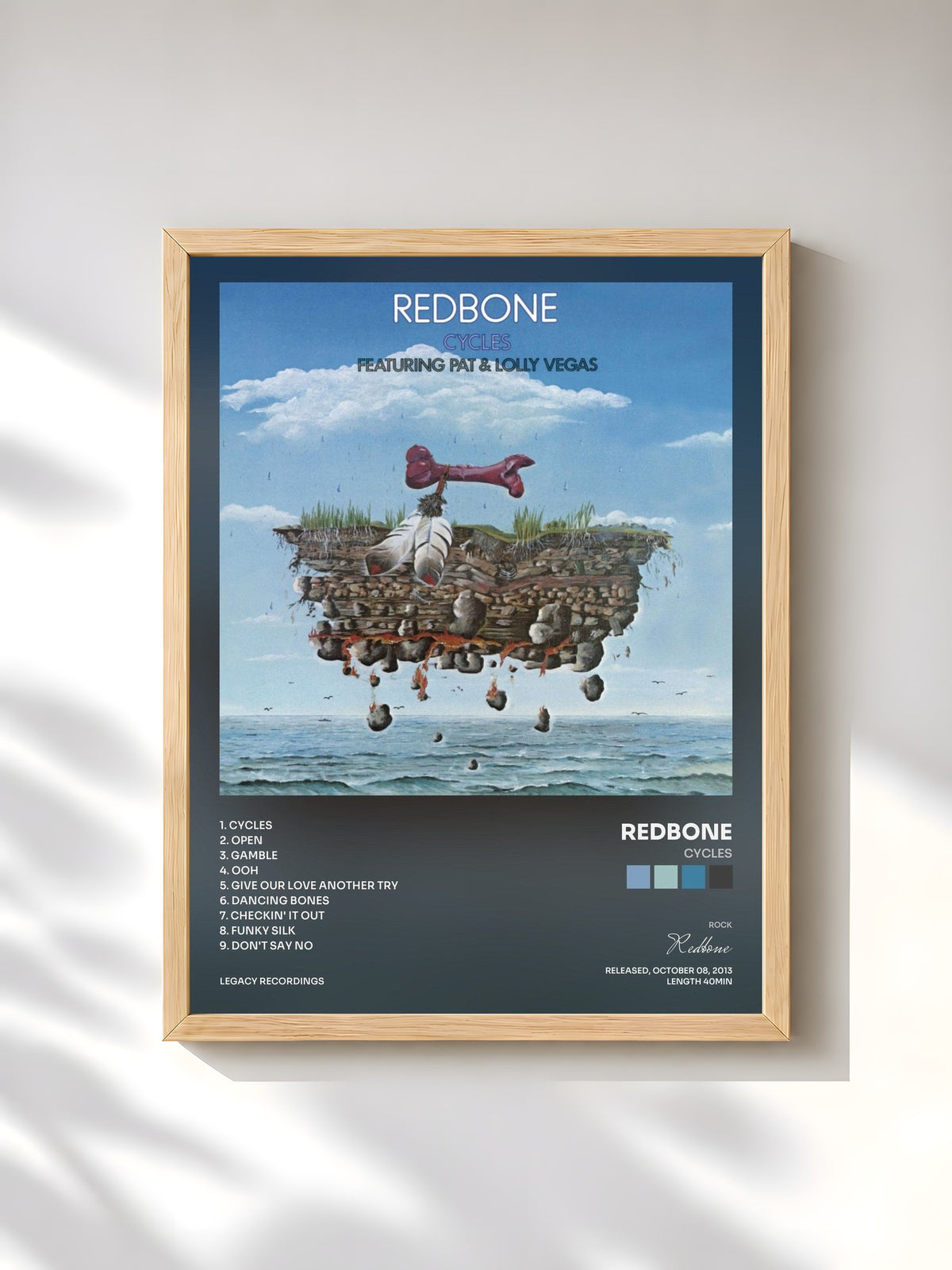 #bois Tableau de l'album Cycles de Redbone, cadre en bois brut, imprimé et encadré en France