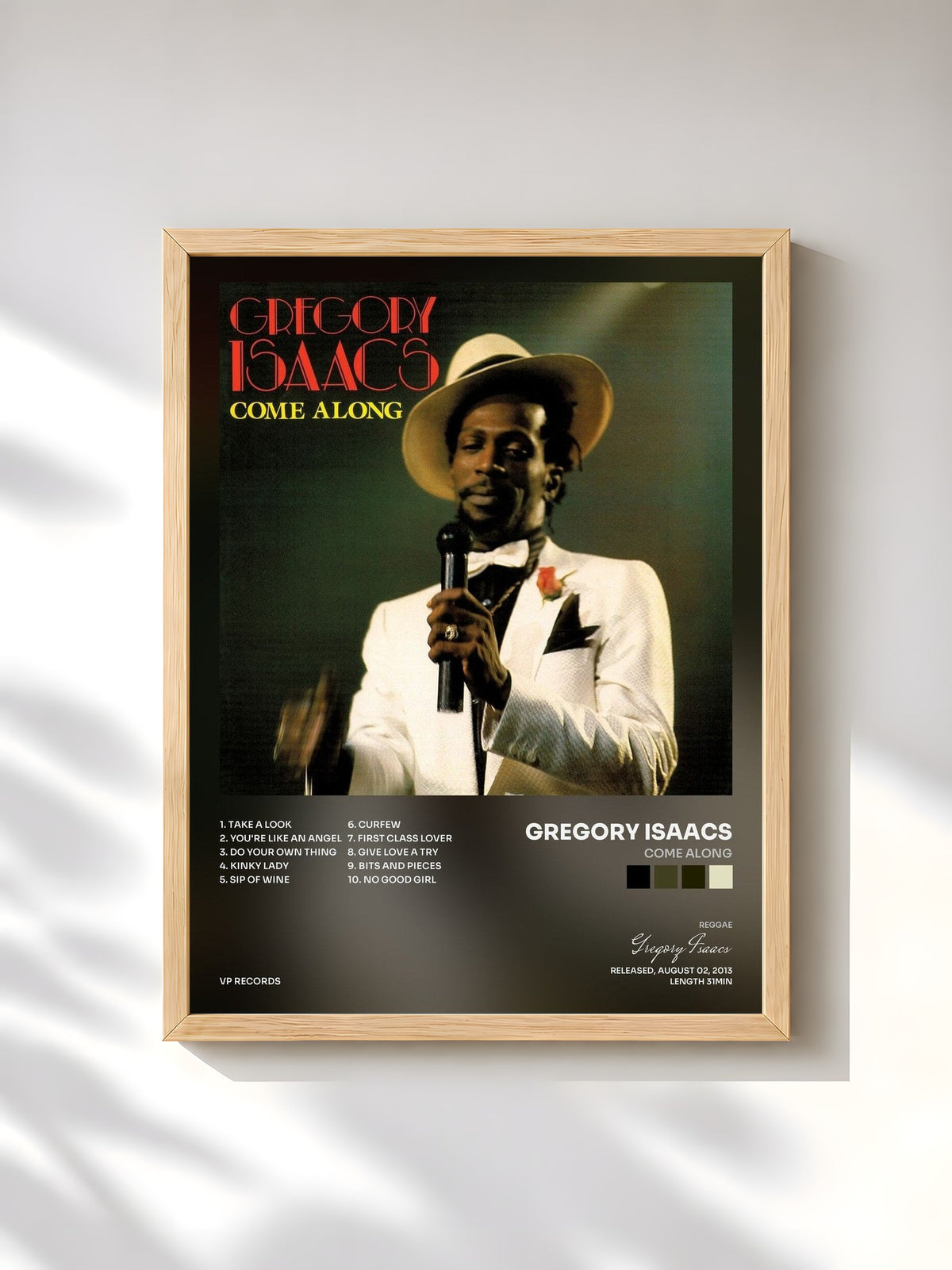 #bois Tableau de l'album Come Along de Gregory Isaacs, cadre en bois brut, imprimé et encadré en France