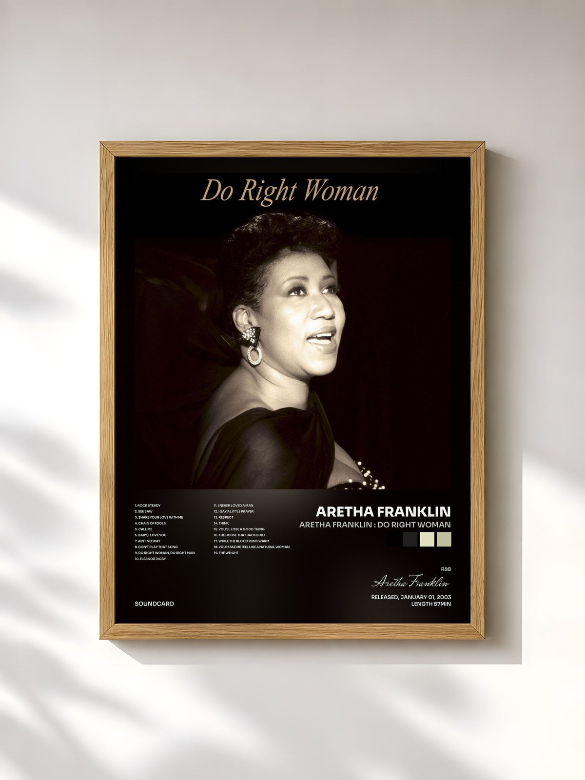 #bois Tableau de l'album Aretha Franklin : Do Right Woman de Aretha Franklin, cadre en bois brut, imprimé et encadré en France