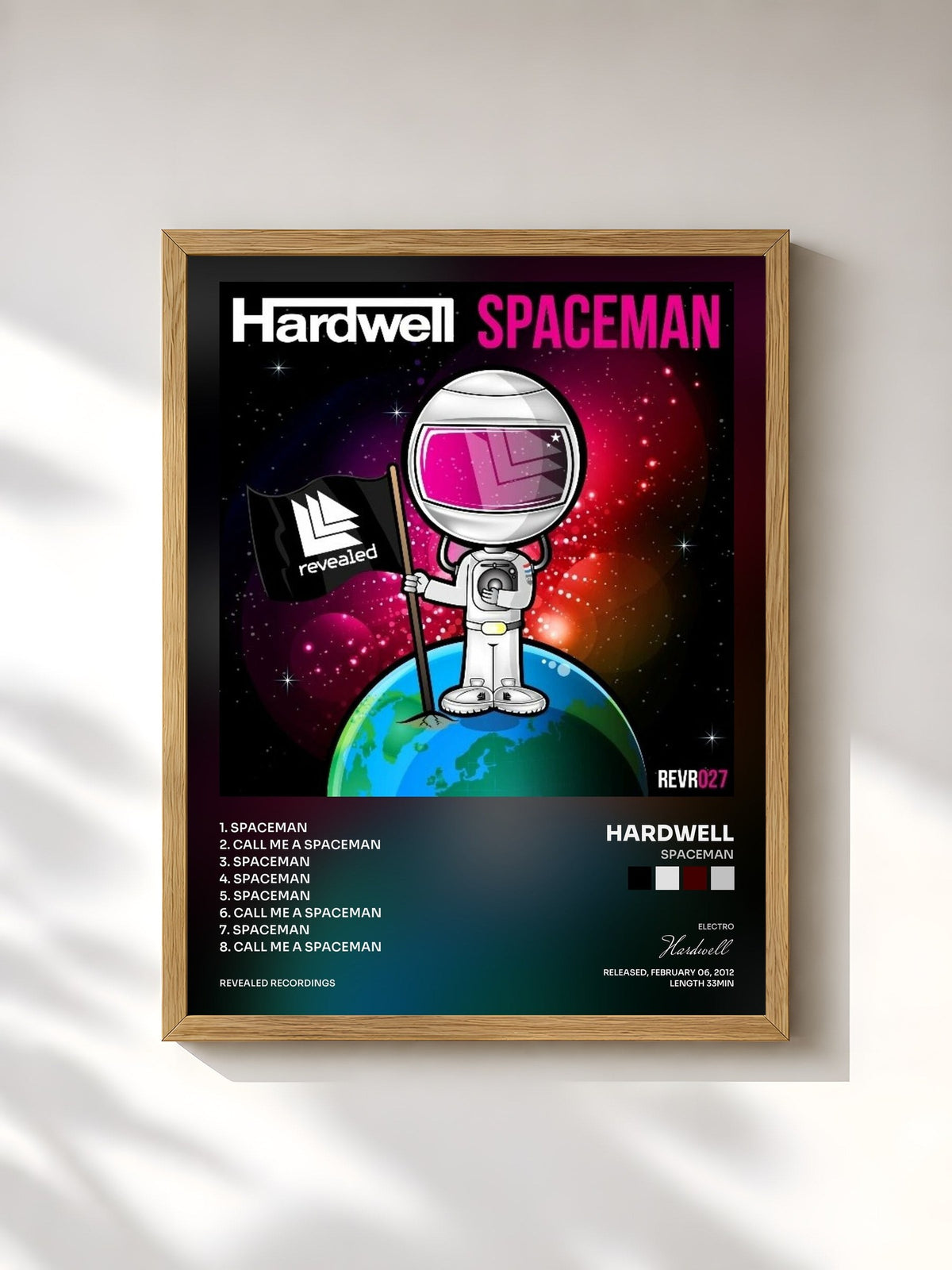 #bois Tableau de l'album Spaceman de Hardwell, cadre en bois brut, imprimé et encadré en France