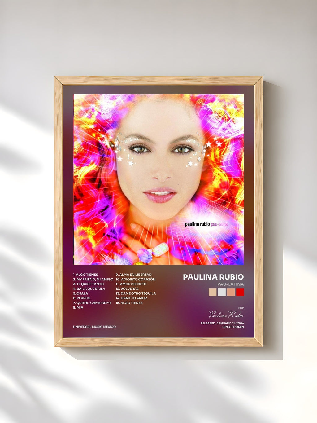 #bois Tableau de l'album Pau-Latina de Paulina Rubio, cadre en bois brut, imprimé et encadré en France