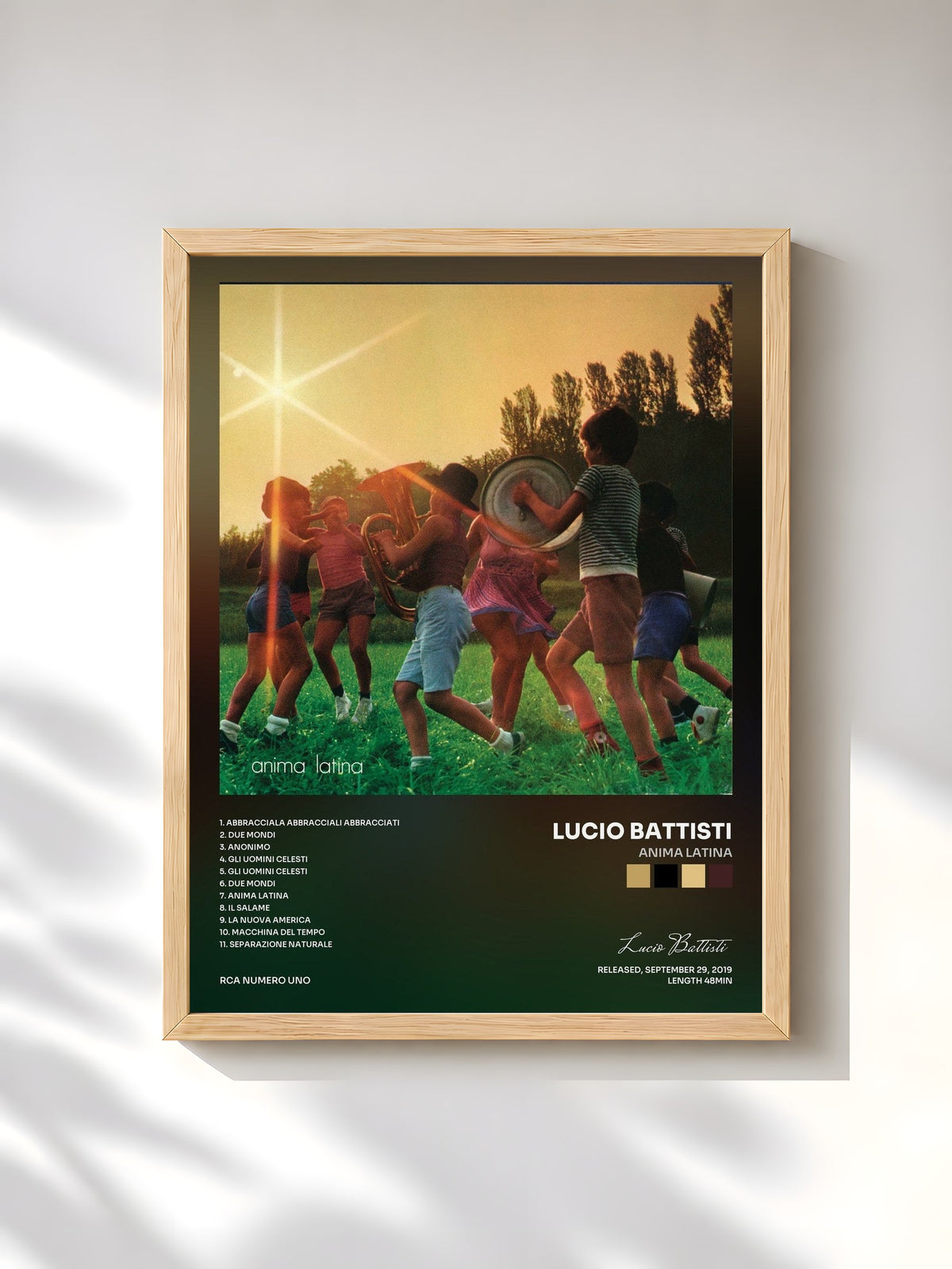 #bois Tableau de l'album Anima latina de Lucio Battisti, cadre en bois brut, imprimé et encadré en France