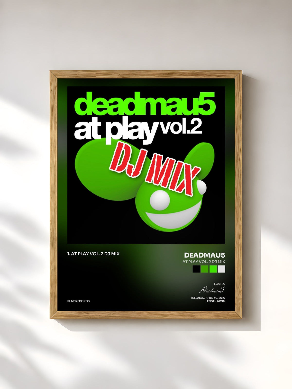 #bois Tableau de l'album At Play Vol. 2 DJ Mix de Deadmau5, cadre en bois brut, imprimé et encadré en France