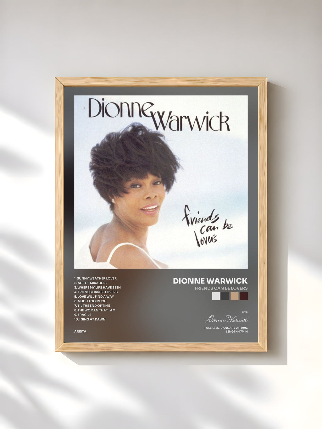 #bois Tableau de l'album Friends Can Be Lovers de Dionne Warwick, cadre en bois brut, imprimé et encadré en France