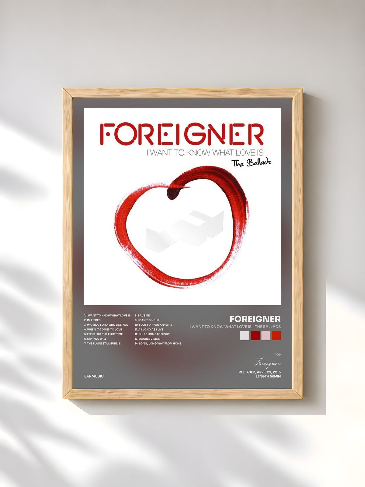 #bois Tableau de l'album I Want to Know What Love Is - The Ballads de Foreigner, cadre en bois brut, imprimé et encadré en France
