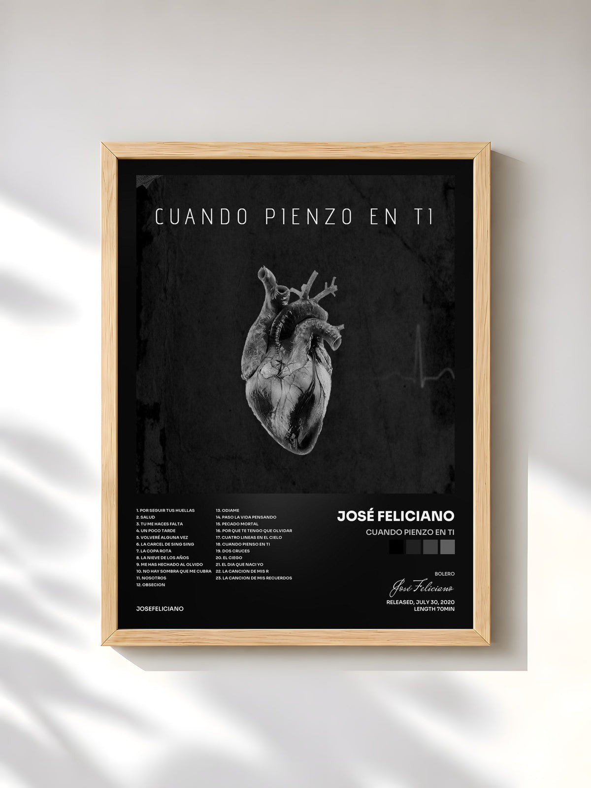 #bois Tableau de l'album Cuando pienzo en ti de José Feliciano, cadre en bois brut, imprimé et encadré en France