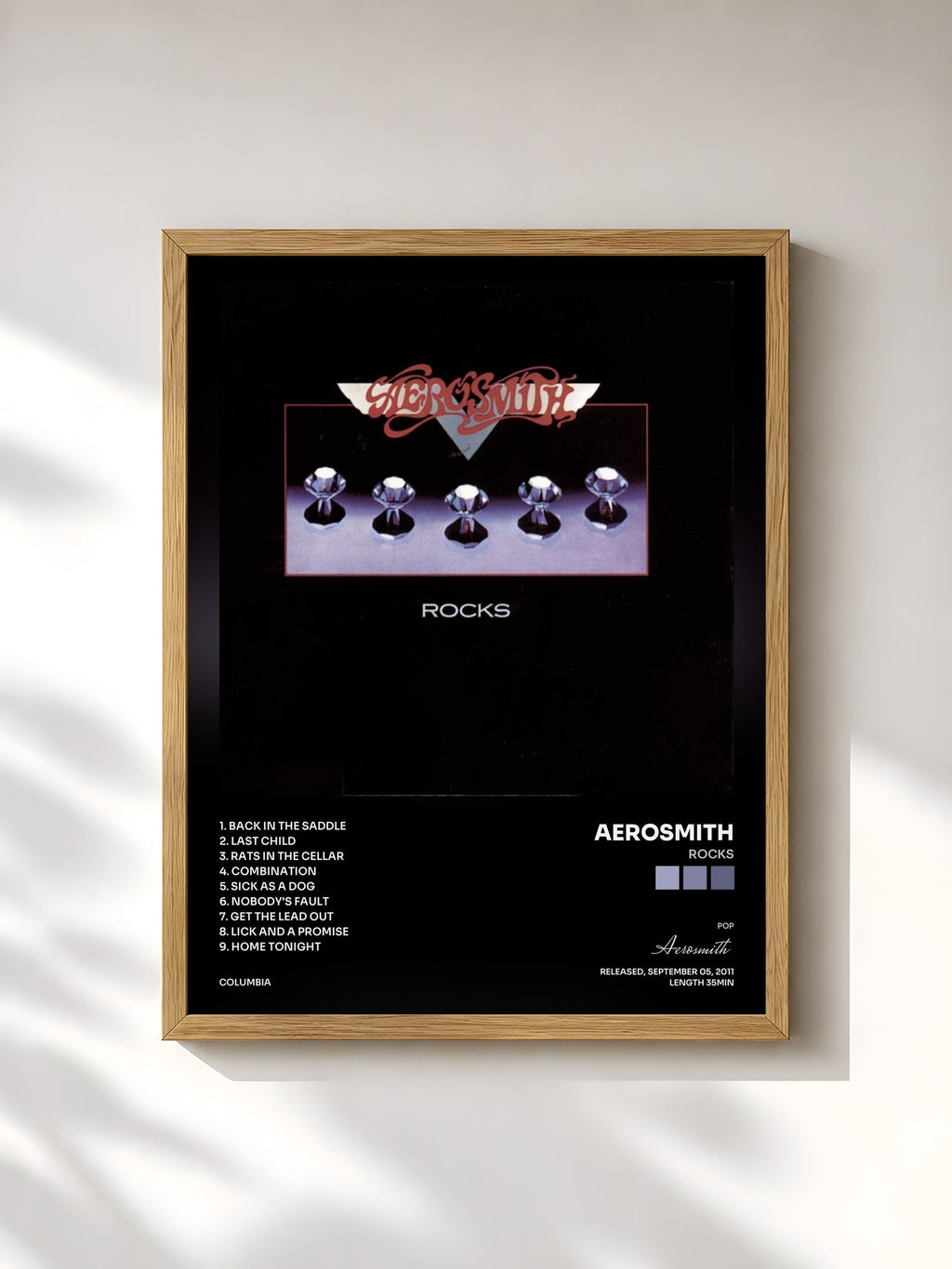 #bois Tableau de l'album Rocks de Aerosmith, cadre en bois brut, imprimé et encadré en France