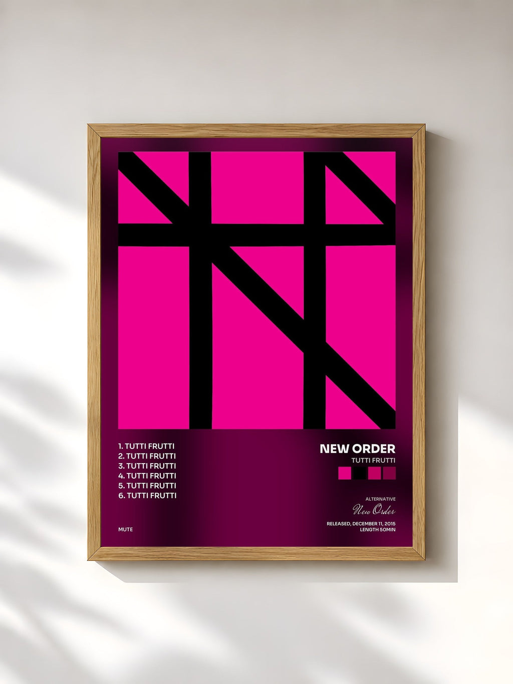 #bois Tableau de l'album Tutti Frutti de New Order, cadre en bois brut, imprimé et encadré en France