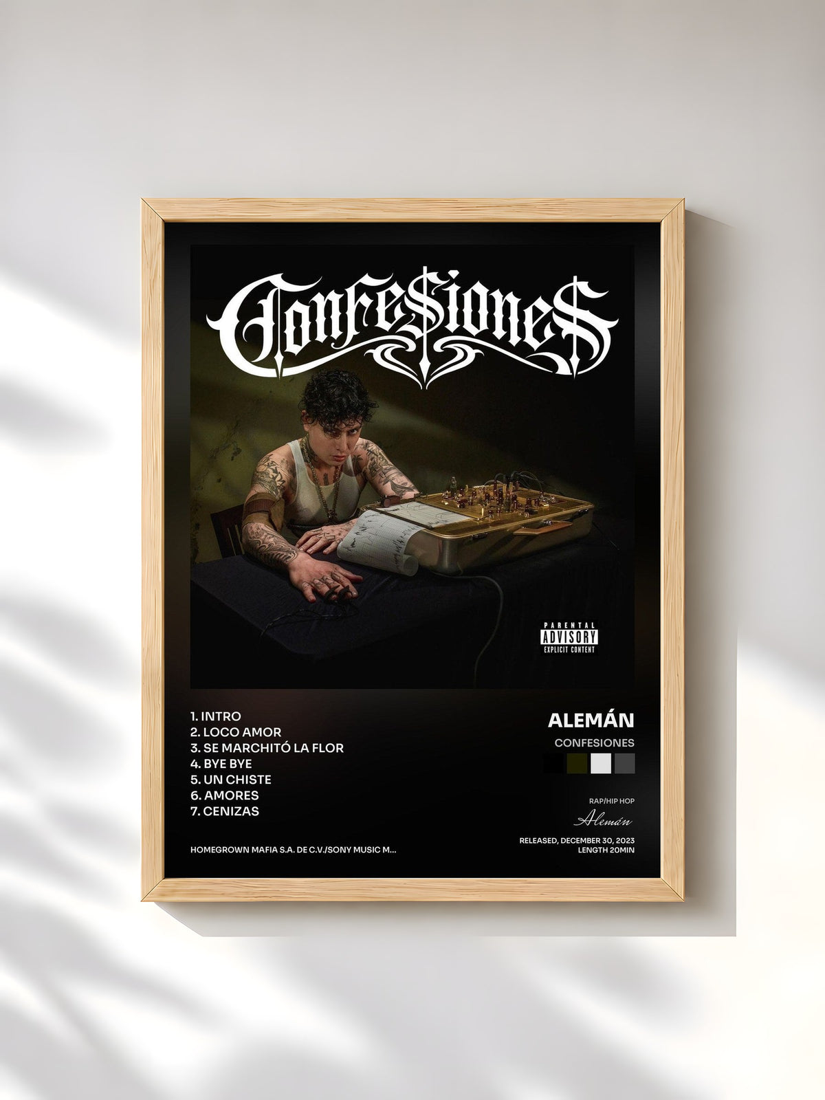 #bois Tableau de l'album Confesiones de Alemán, cadre en bois brut, imprimé et encadré en France