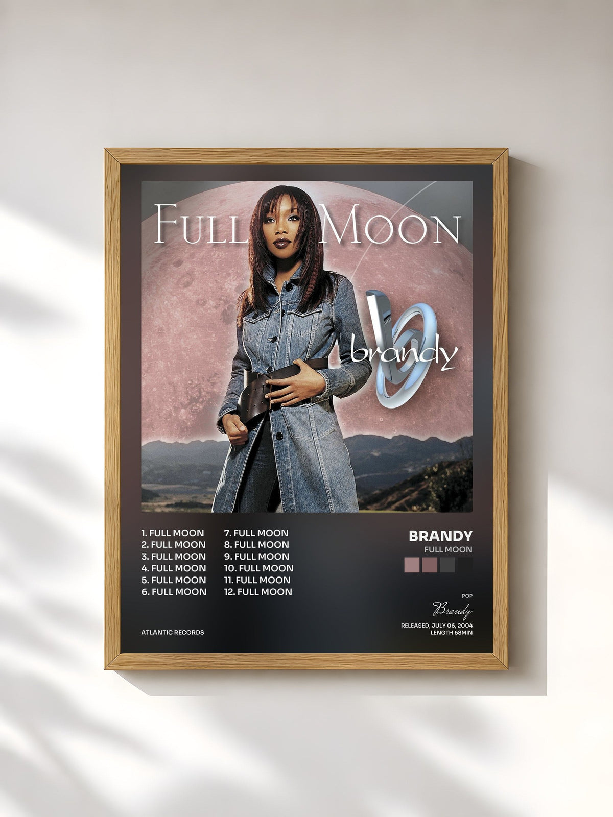 #bois Tableau de l'album Full Moon de Brandy, cadre en bois brut, imprimé et encadré en France