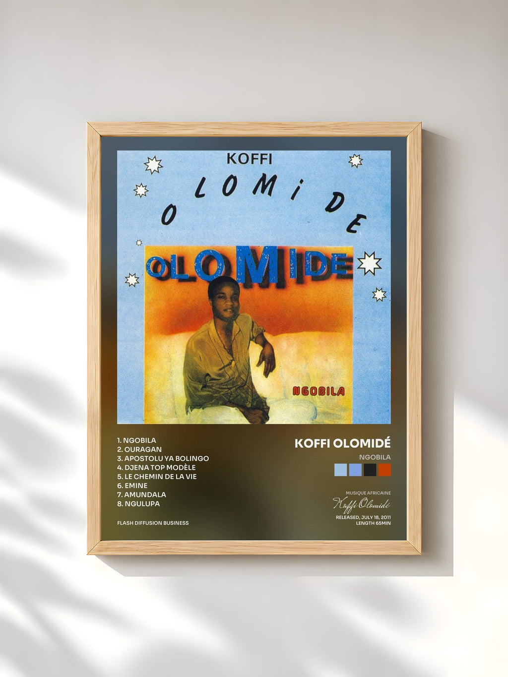 #bois Tableau de l'album Ngobila de Koffi Olomidé, cadre en bois brut, imprimé et encadré en France