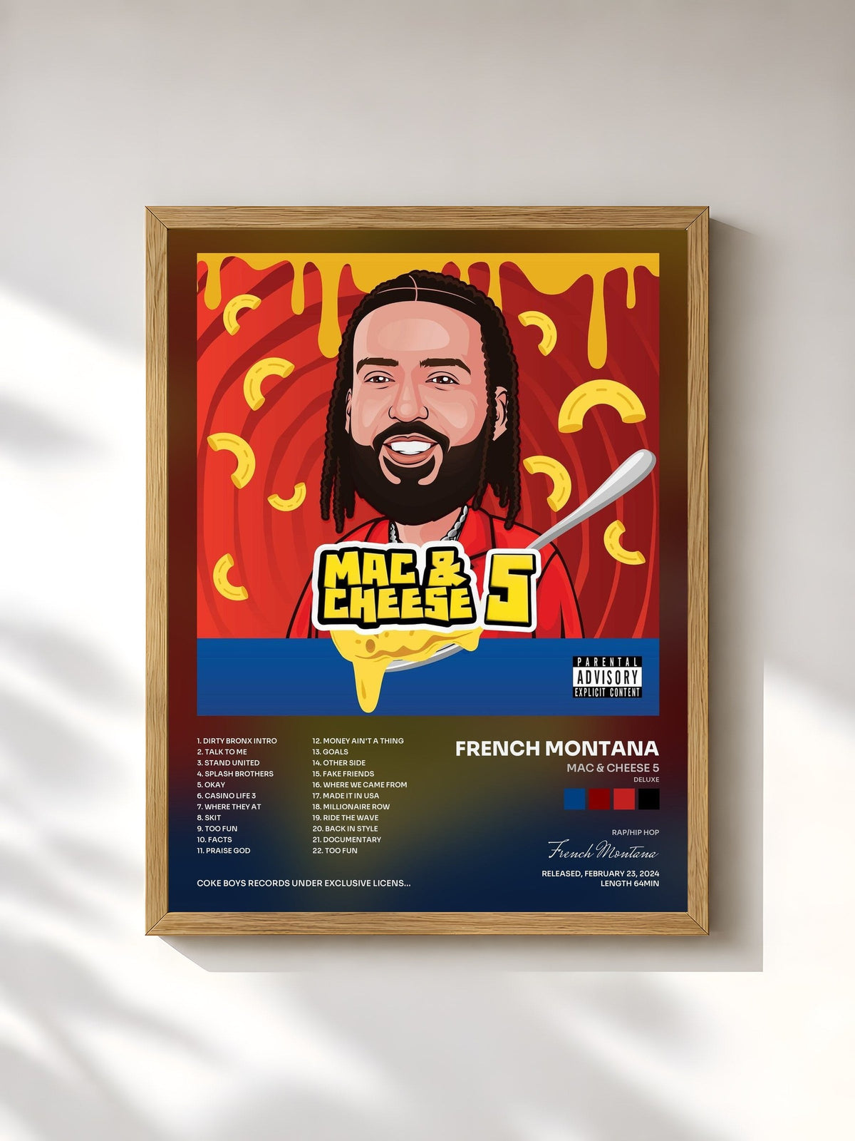 #bois Tableau de l'album Mac & Cheese 5 (Deluxe) de French Montana, cadre en bois brut, imprimé et encadré en France