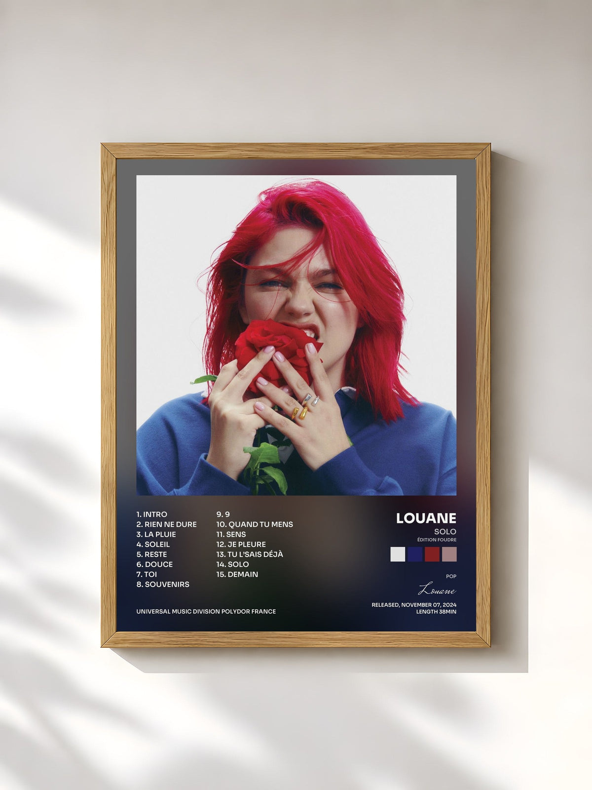 #bois Tableau de l'album solo (édition foudre) de Louane, cadre en bois brut, imprimé et encadré en France