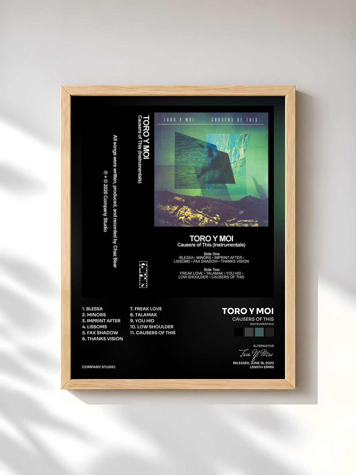 #bois Tableau de l'album Causers of This (Instrumentals) de Toro Y Moi, cadre en bois brut, imprimé et encadré en France