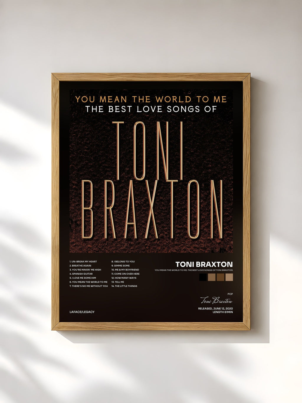#bois Tableau de l'album You Mean the World to Me: The Best Love Songs of Toni Braxton de Toni Braxton, cadre en bois brut, imprimé et encadré en France