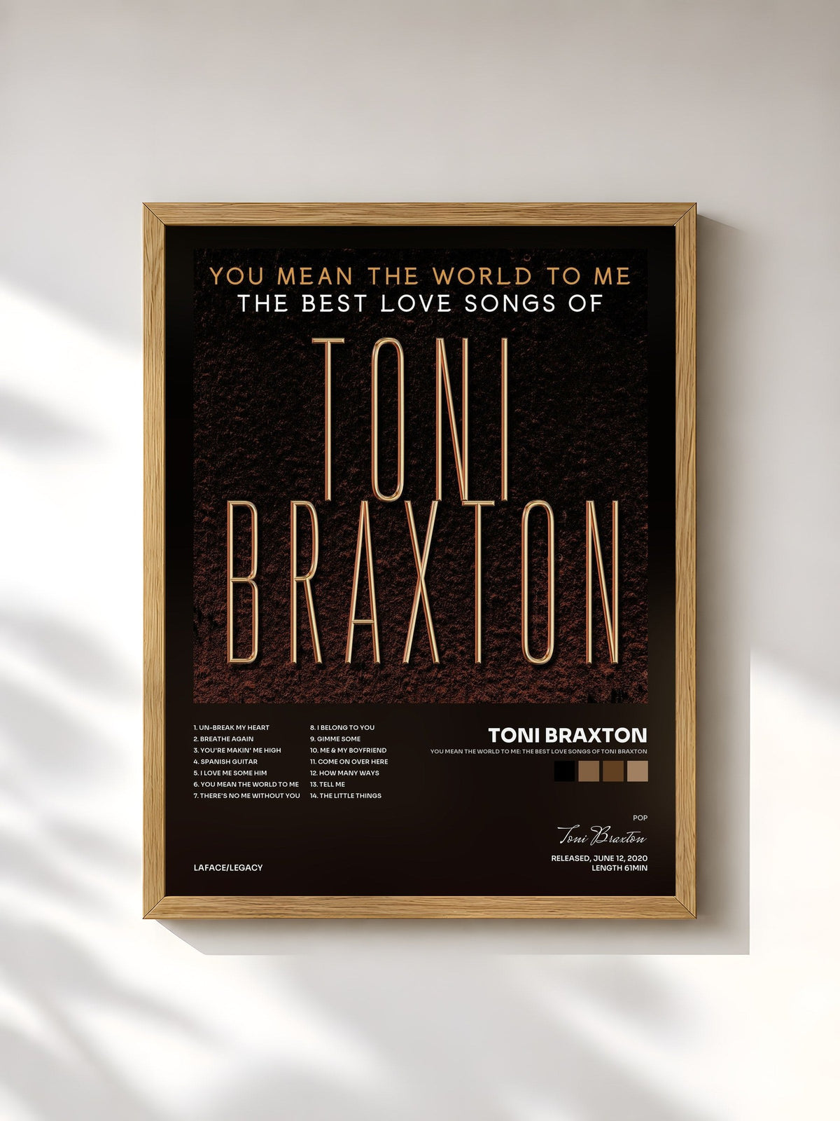#bois Tableau de l'album You Mean the World to Me: The Best Love Songs of Toni Braxton de Toni Braxton, cadre en bois brut, imprimé et encadré en France